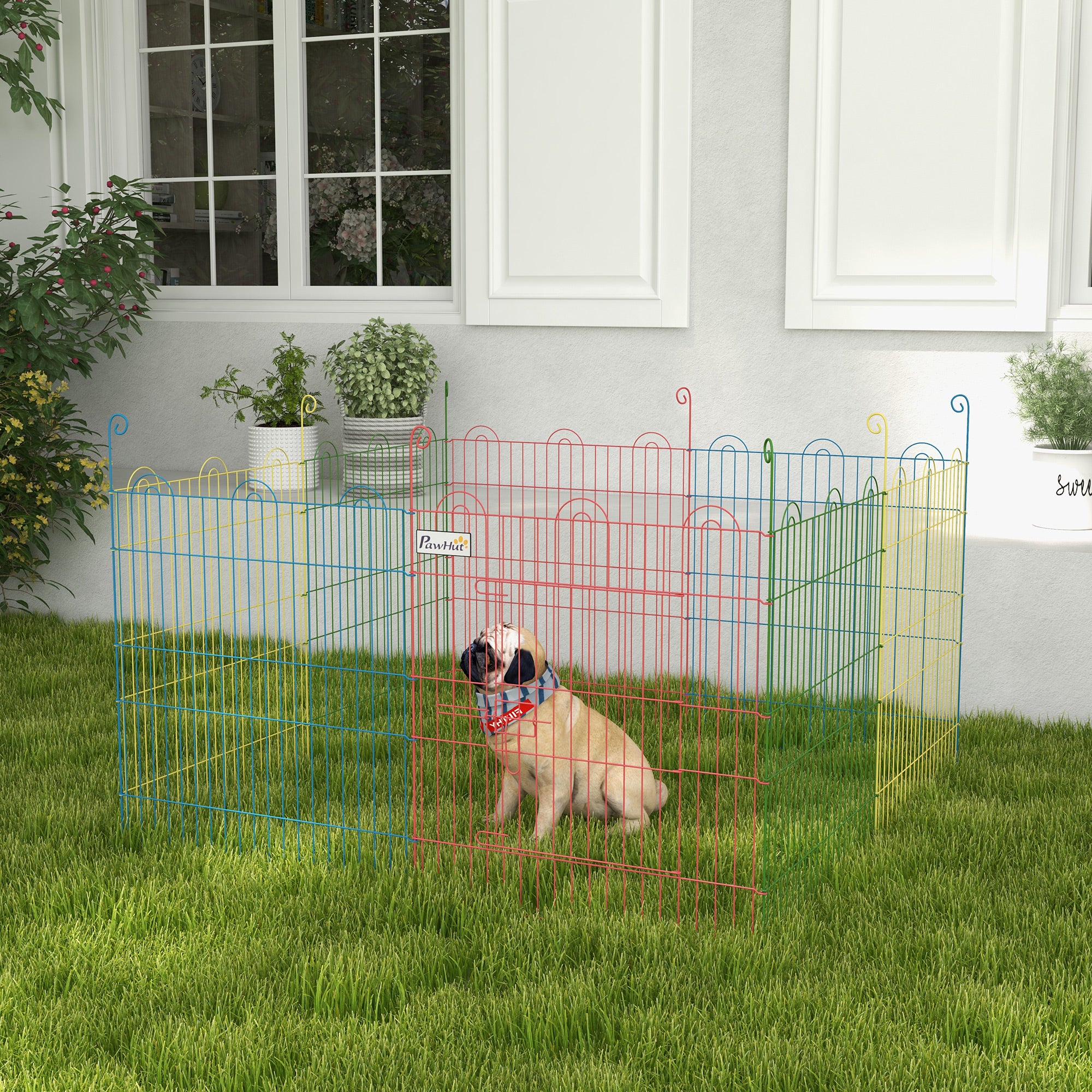 PawHut Pet Playpen Crate, with Eight Panels, Door, for Indoors and Outdoors, 60H x 156cm