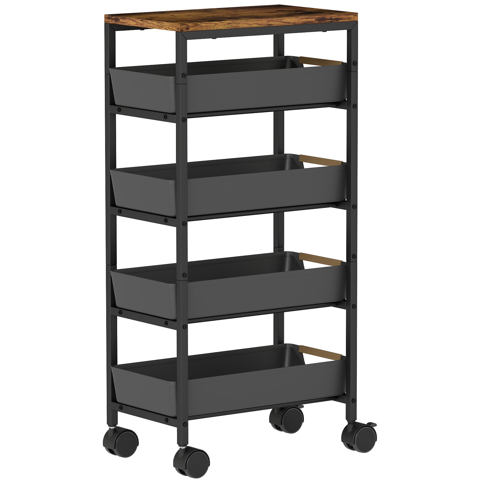 HOMCOM 5-Tier Storage Trolley on Wheels - Black