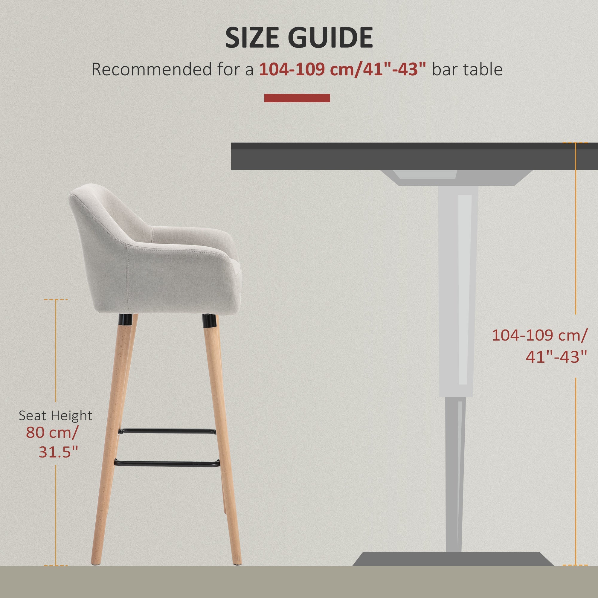 HOMCOM Set of 2 Bar Stools Modern Upholstered Seat Bar Chairs w/ Metal Frame, Solid Wood Legs Living Room Dining Room Fabric Furniture - Beige
