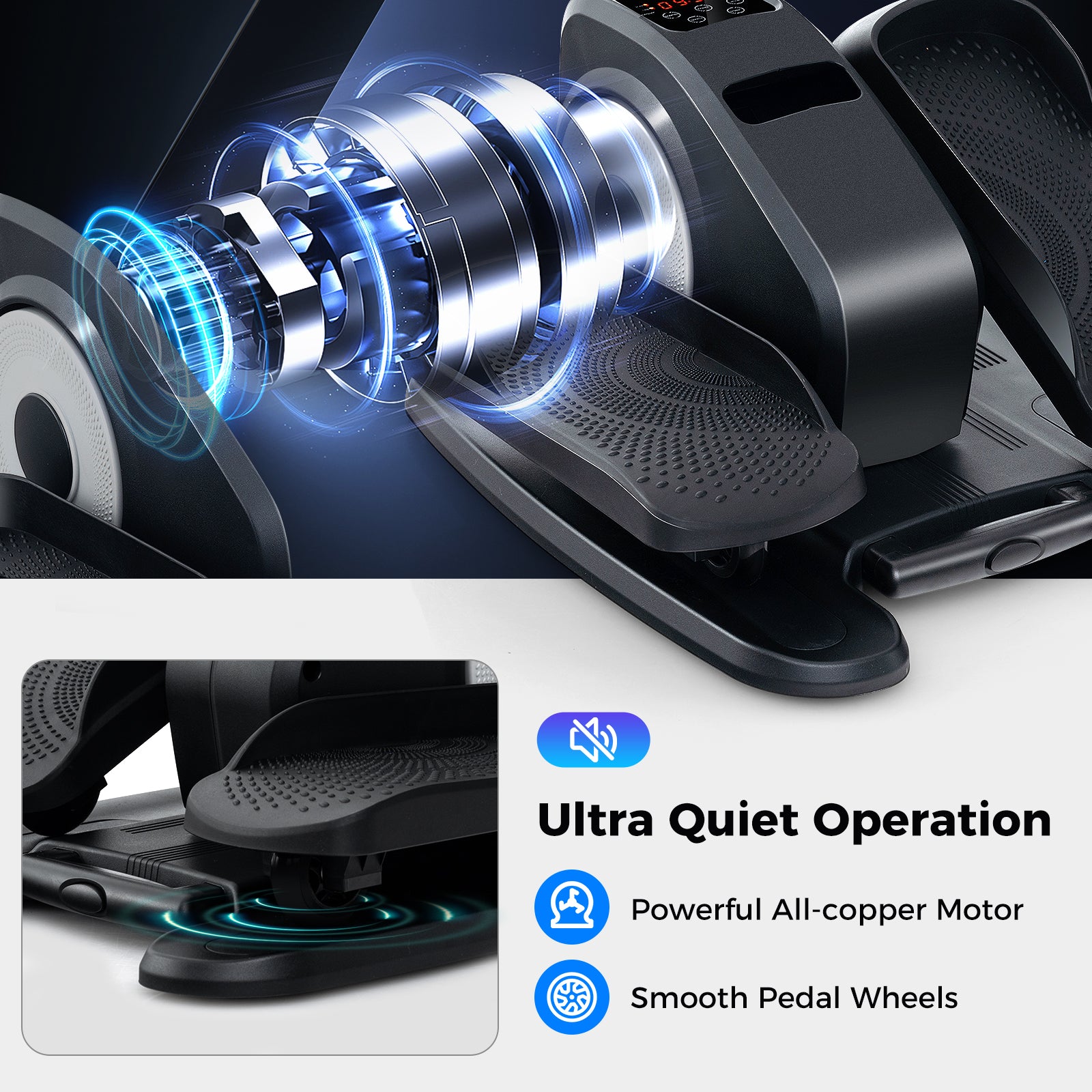 Under Desk Elliptical Machine with Display Screen and Remote Control-Grey