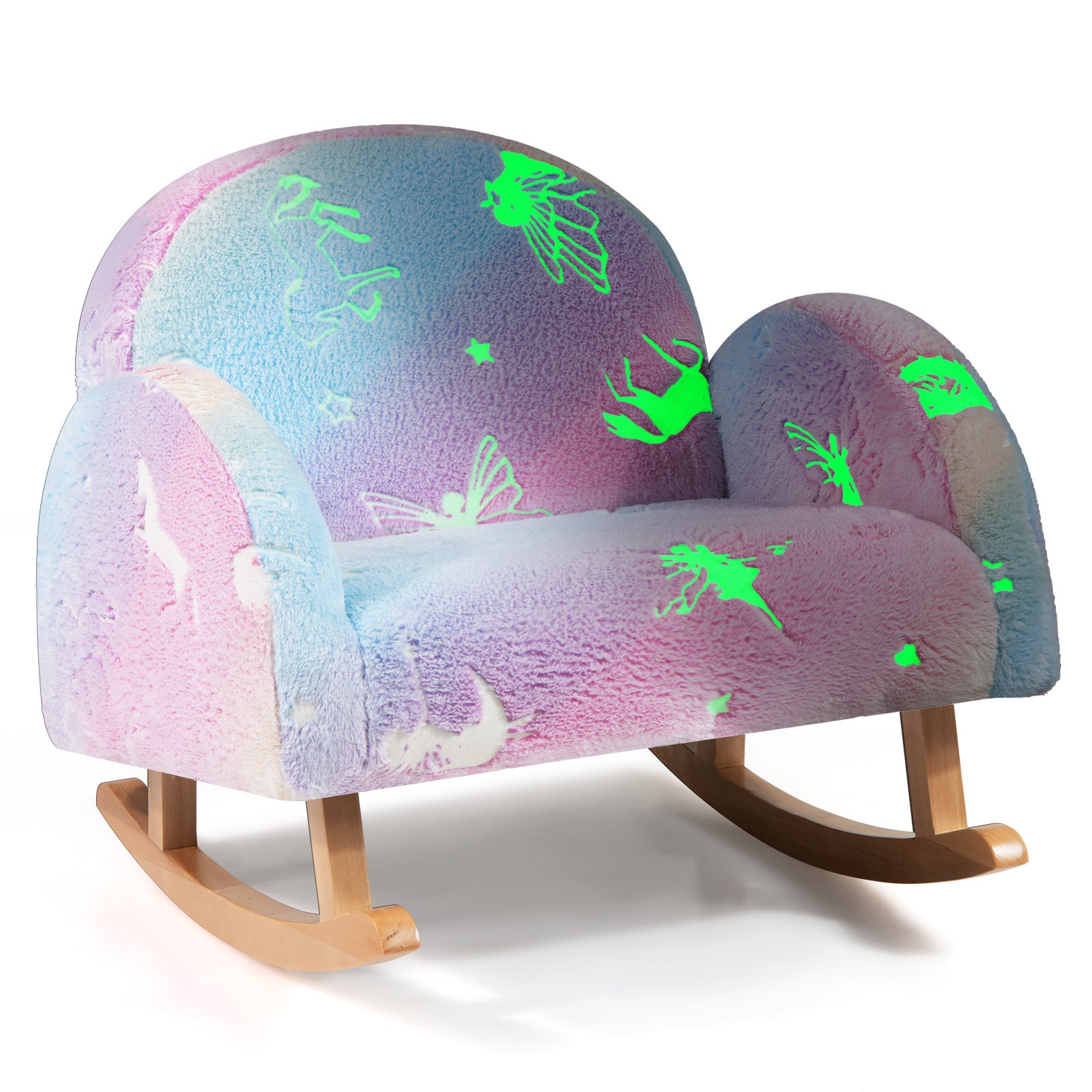 Upholstered Kids Rocking Chair with Luminous Effect and Poplar Wood Rocking Feet-Multicolor