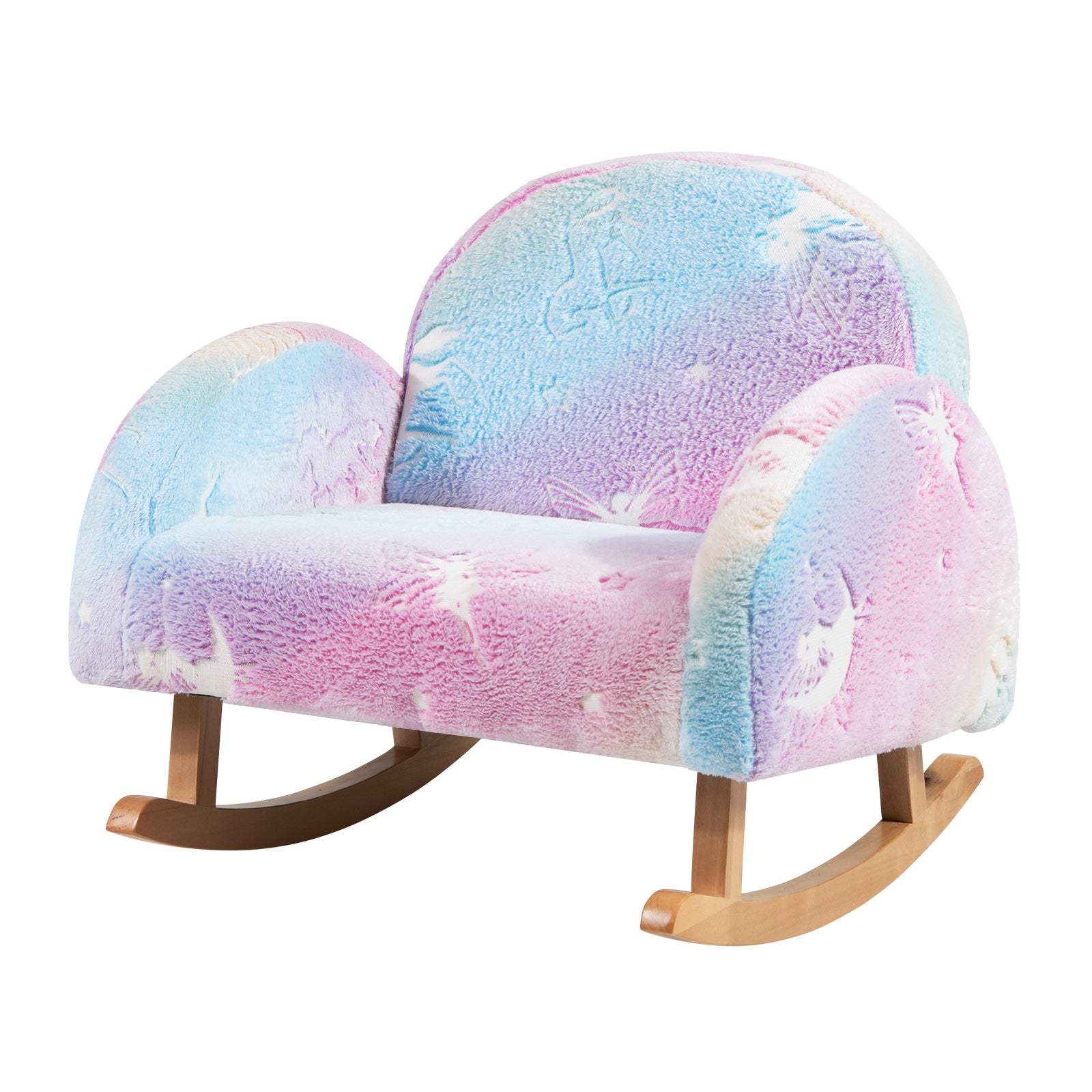 Upholstered Kids Rocking Chair with Luminous Effect and Poplar Wood Rocking Feet-Multicolor