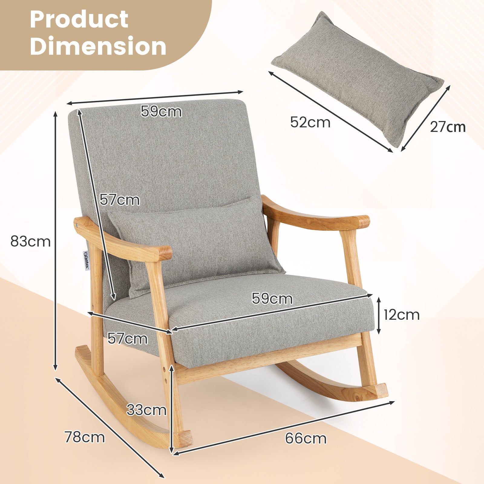Upholstered Rocking Chair Modern Rocker with Rubber Wood Frame-Grey