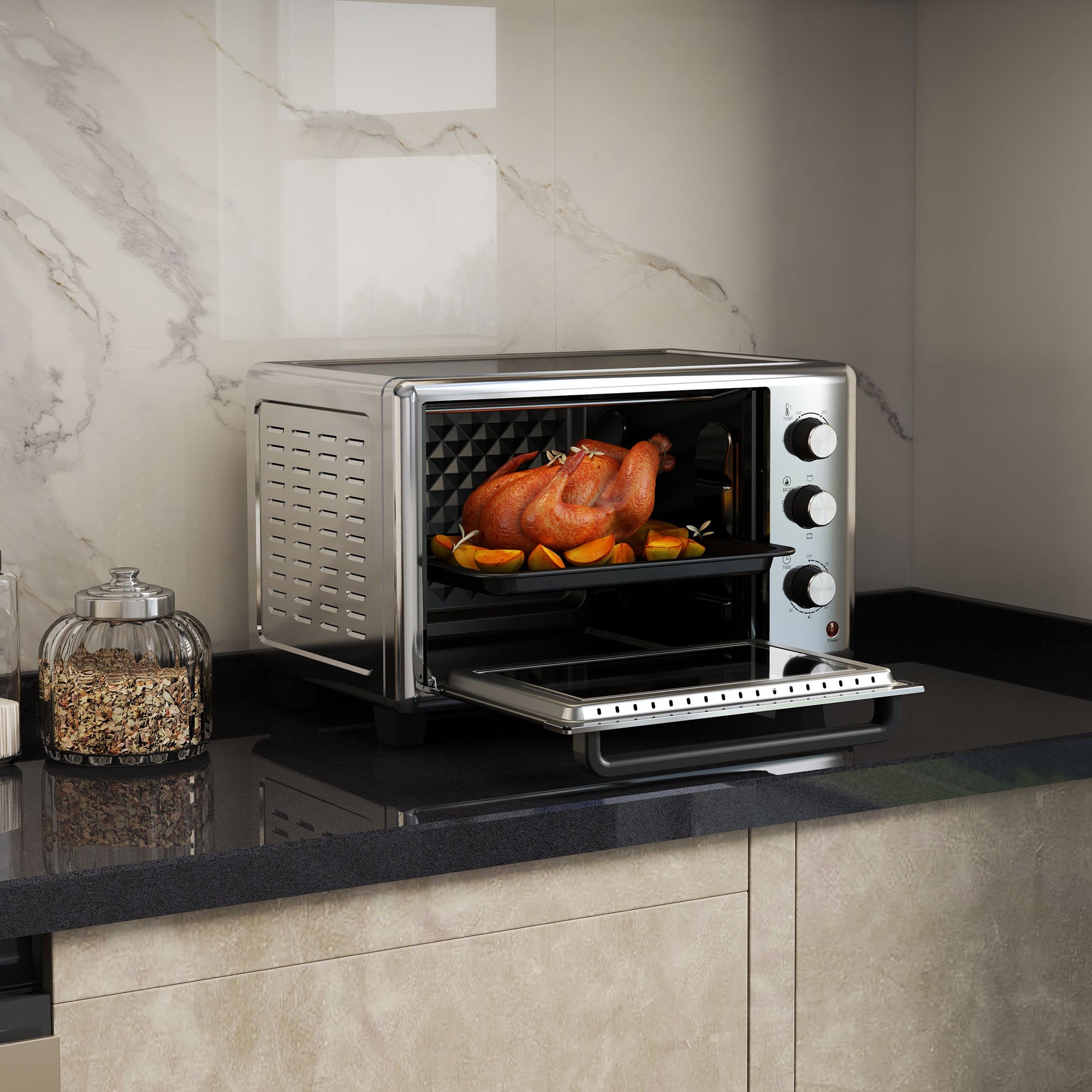 HOMCOM 30L 60-230√¢‚Äû∆í Mini Electric Oven, with Accessories - Silver Tone