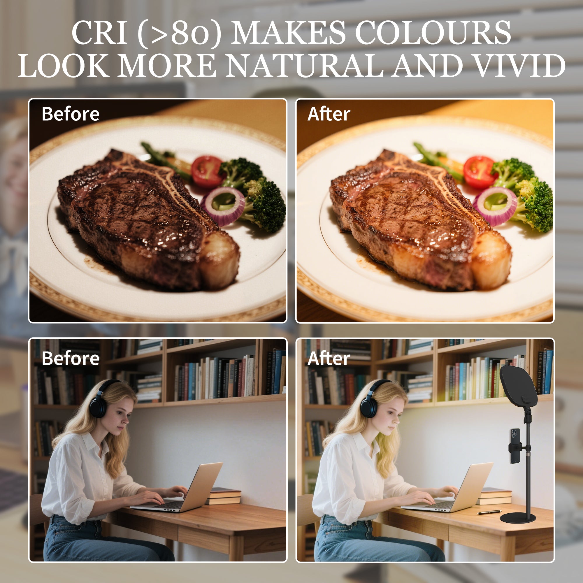 HOMCOM Selfie Light for Video Conference Lighting, Dimmable Desk Lamp with Stand Phone Holder, 5 Colour Modes & 10 Brightness Levels, Memory Function for Home Office, Recording, Video Calls, Black