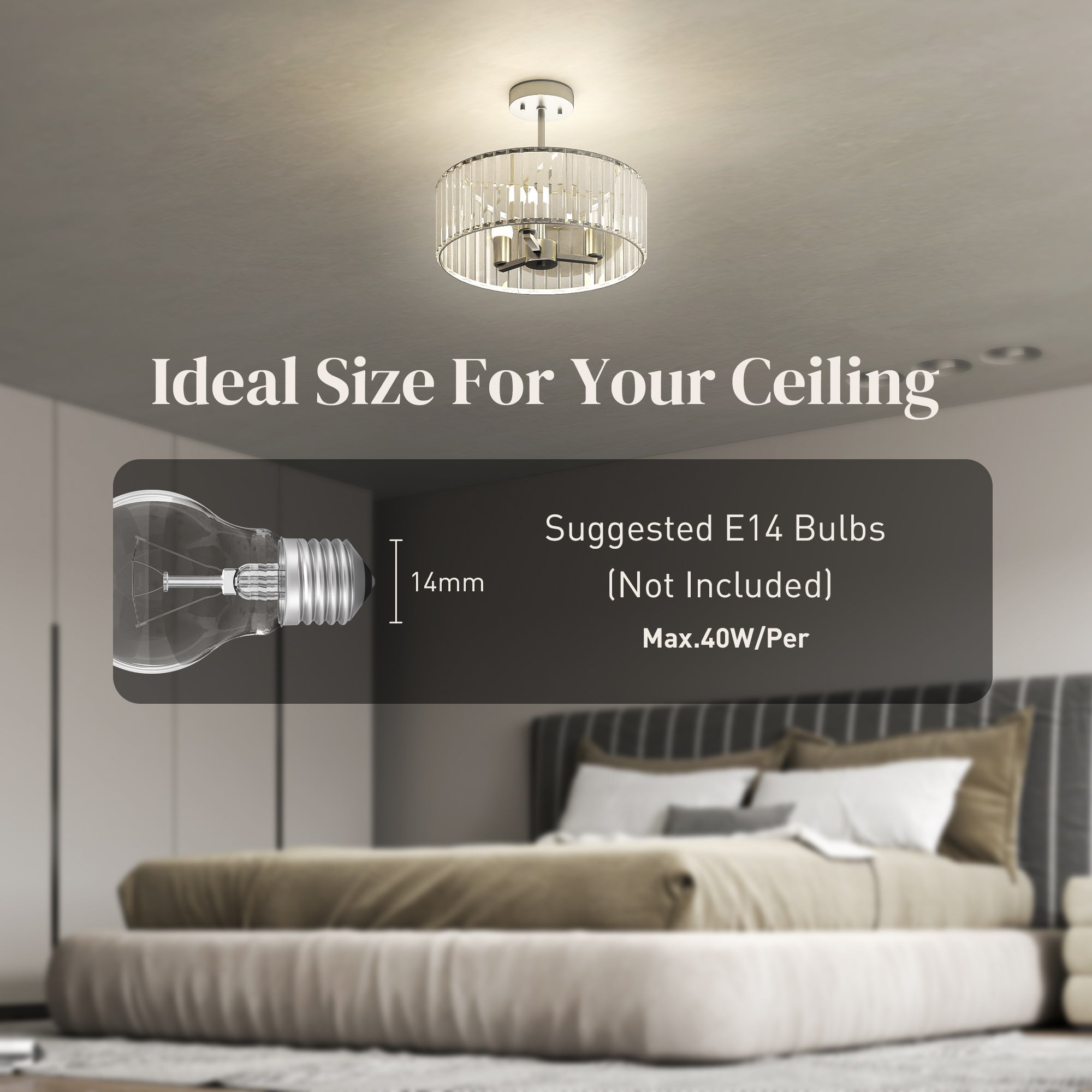 HOMCOM Crystal Ceiling Light Fixture, Semi Flush Mount Modern Crystal Chandelier Ceiling Light for Living Room, Bedroom, Hallway, Dining Room, E14 Base 3-Lights, Silver Tone