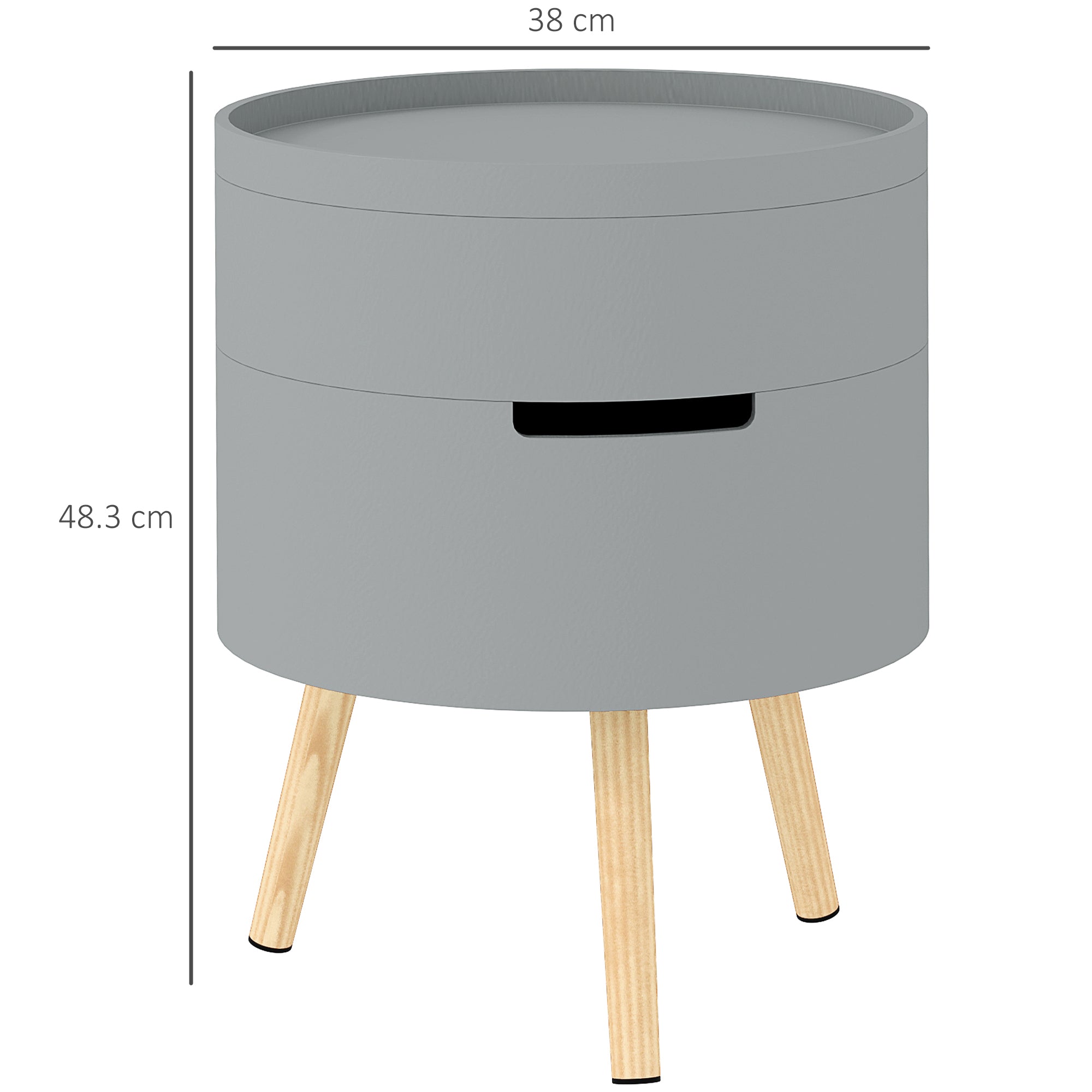 HOMCOM 3-Tier Coffee Table, Round End Table with 2 Hidden Compartments and Detachable Tray, Side Table with Storage for Living Room, Grey