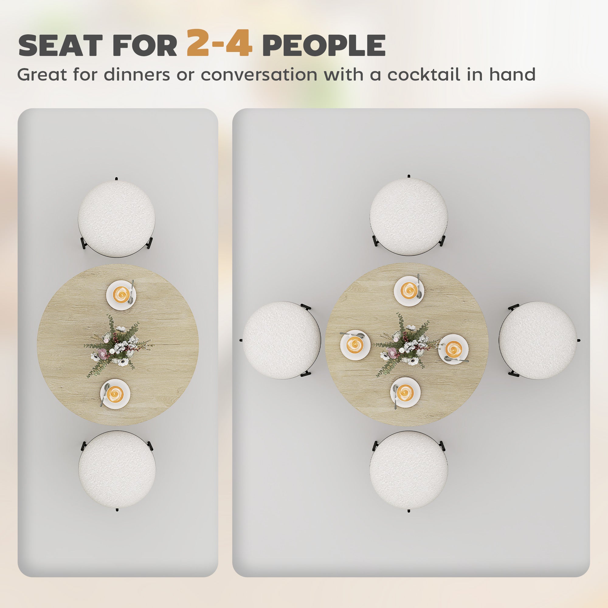 HOMCOM 80cm Industrial Round Dining Table - White Oak