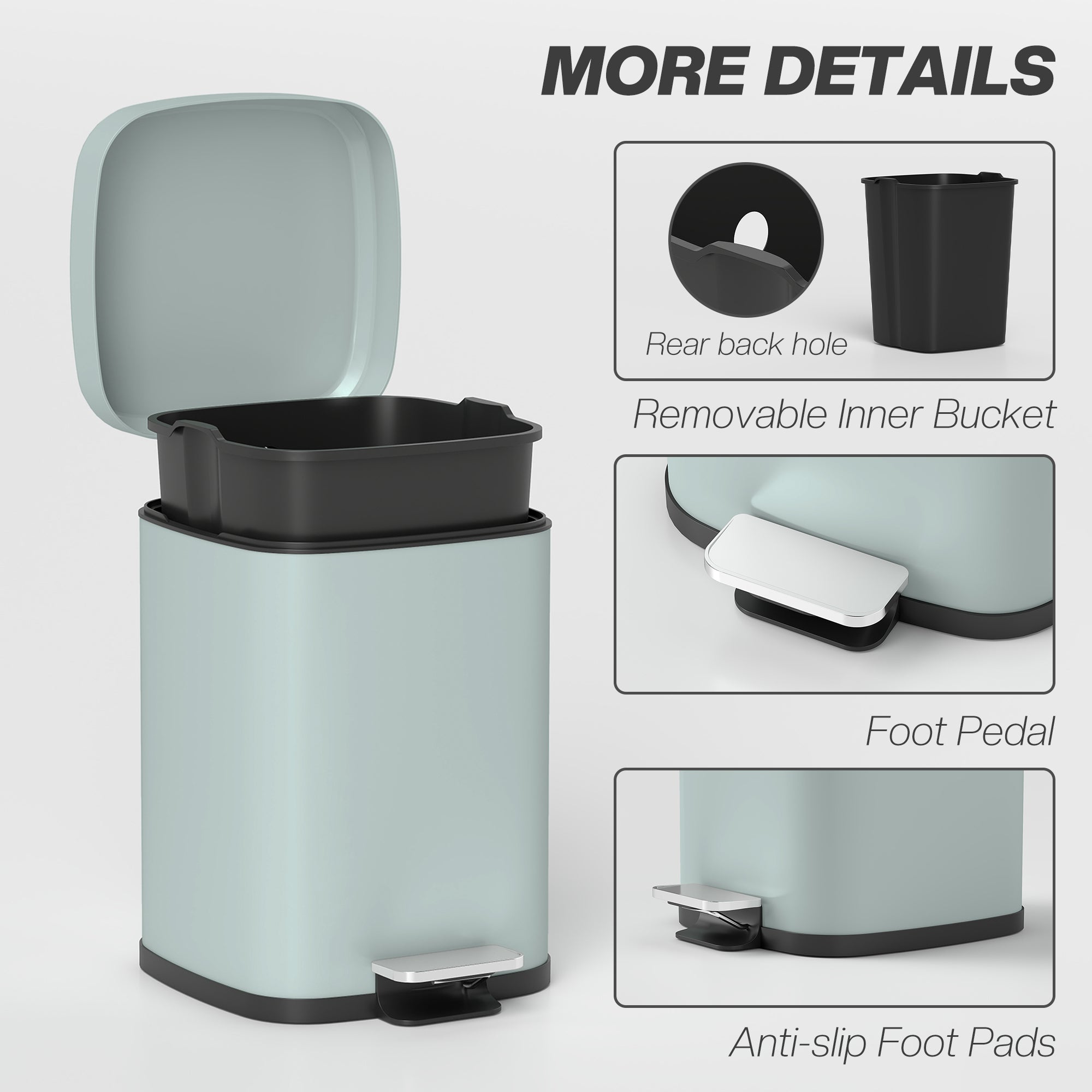 HOMCOM 12L Modern Boxy Metal Home Kitchen Bin - Light Green