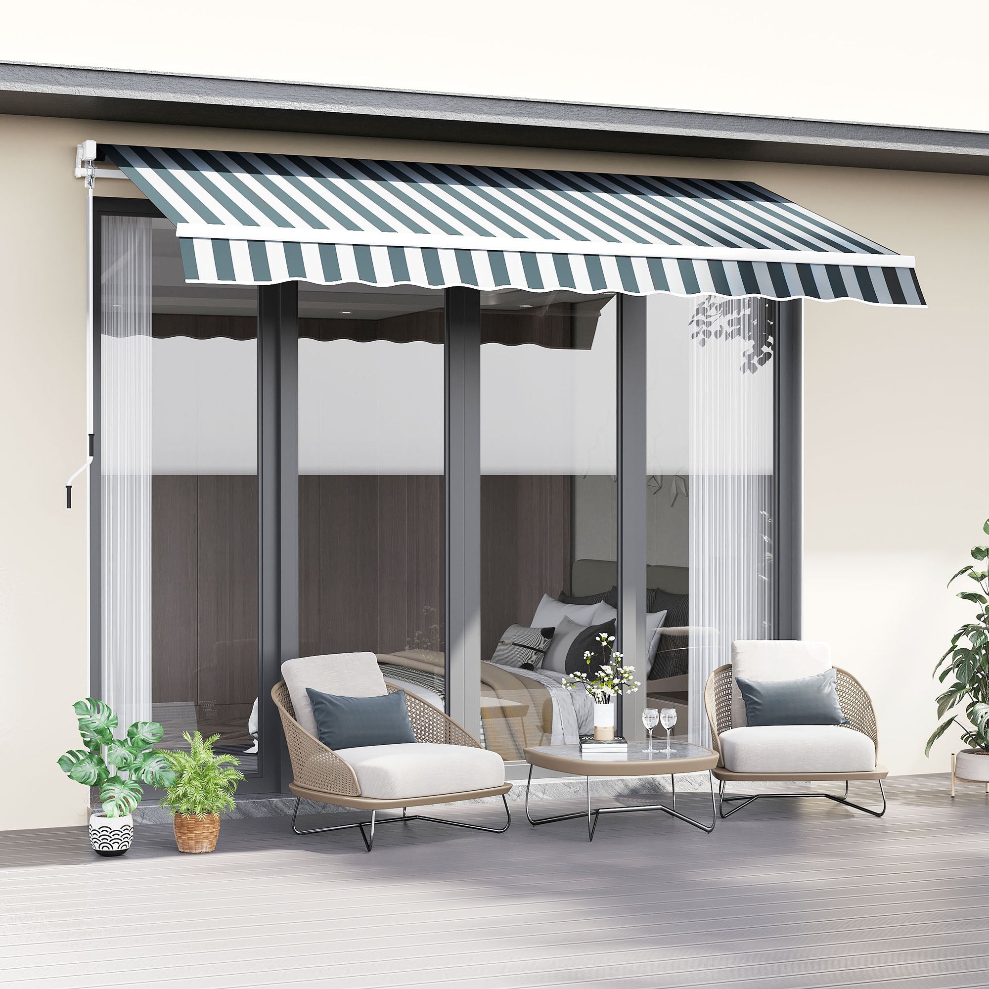 Outsunny Retractable Awning, 2.5x2 m-Dark Green/White