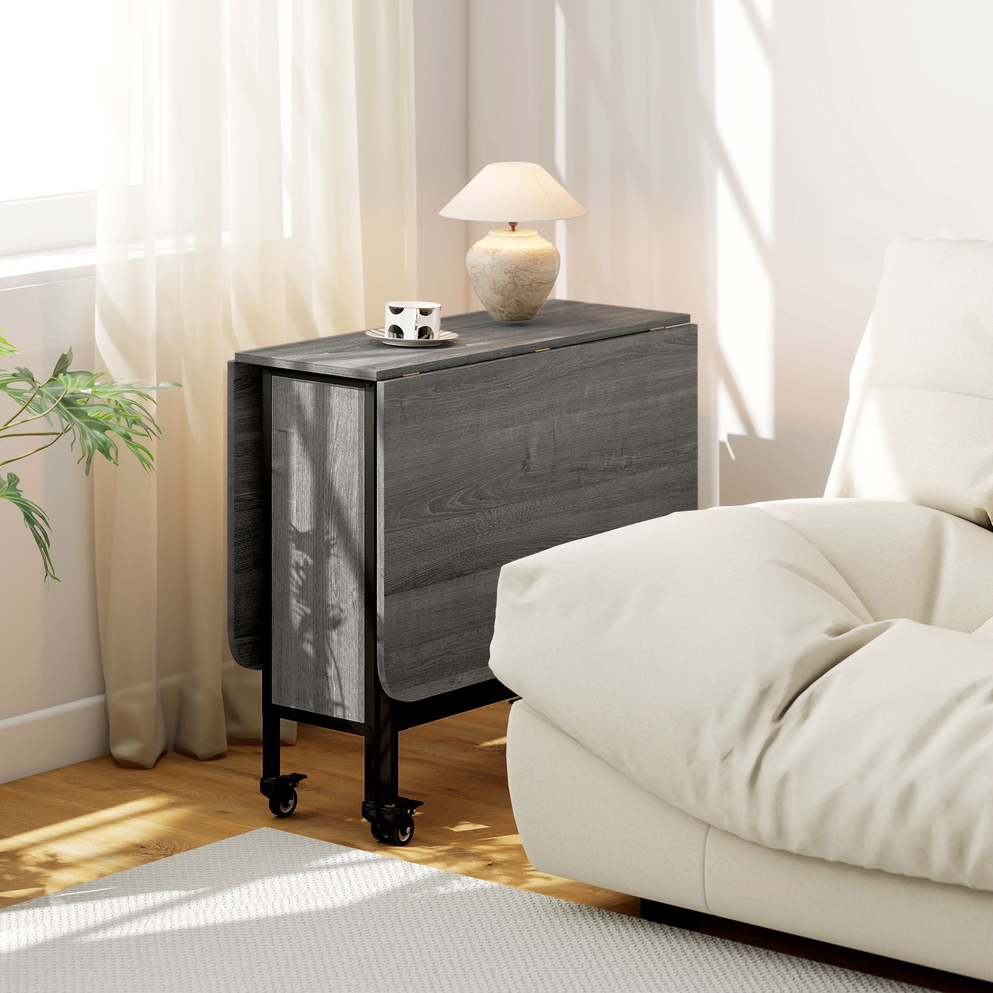 HOMCOM Six-Person Drop Leaf Dining Table - Grey/Black