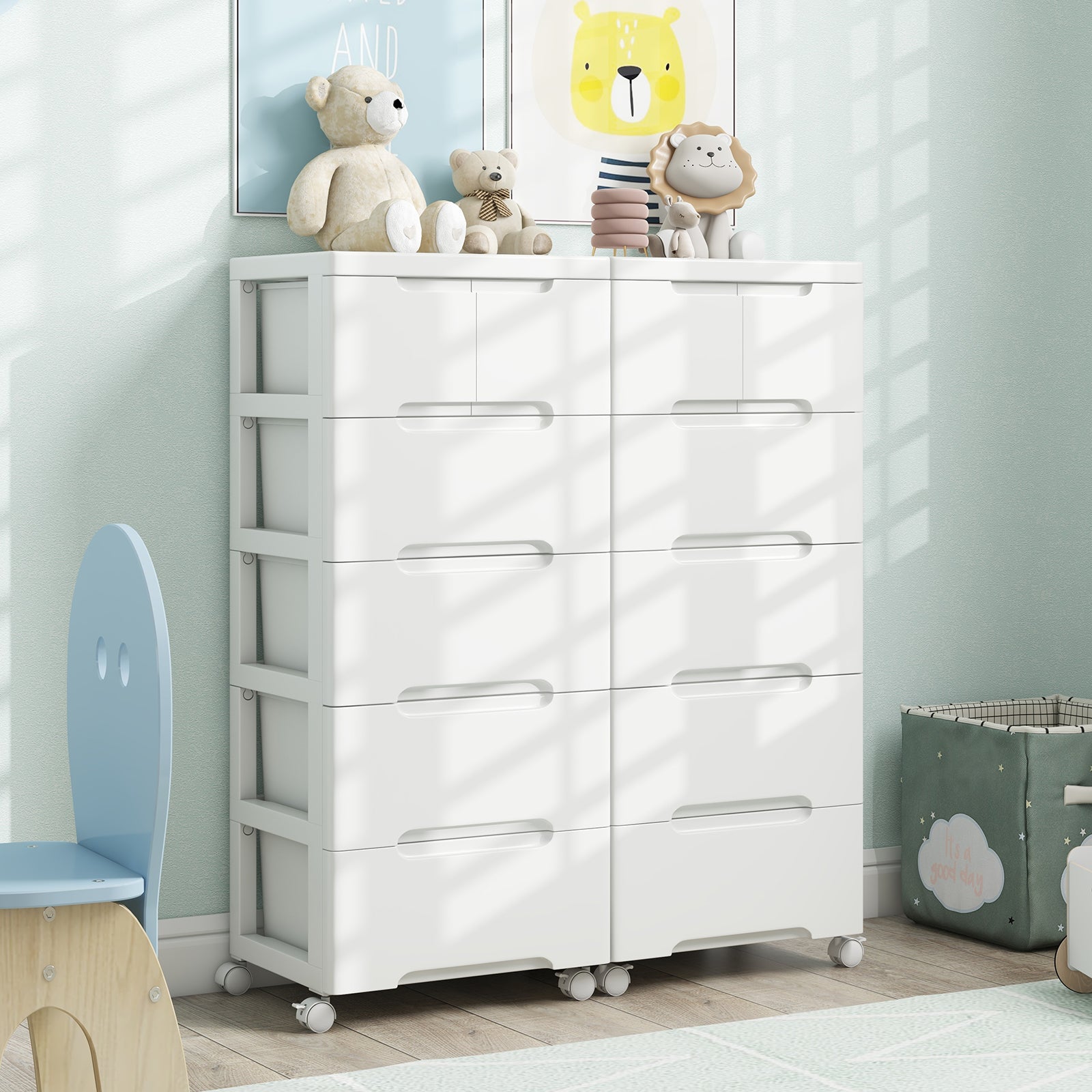 Vertical Rolling Storage Cabinet with Universal Wheels and Lockable Wheels-5 Drawers