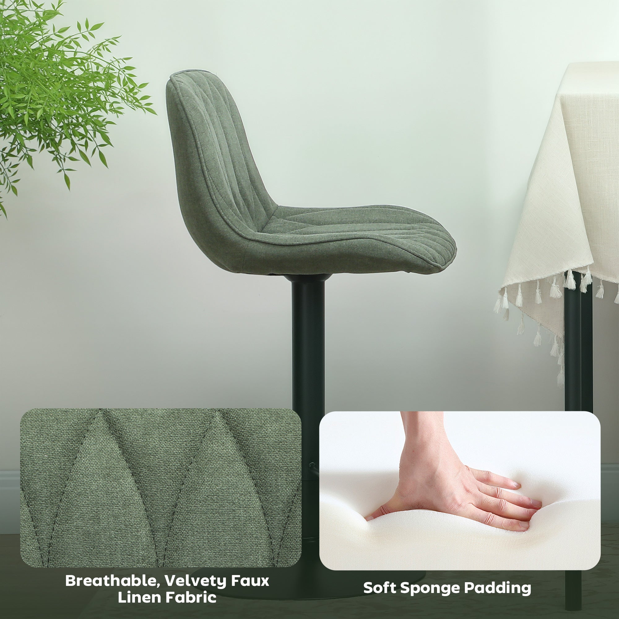 HOMCOM Set of Two Linen-Look Bar Stools - Green