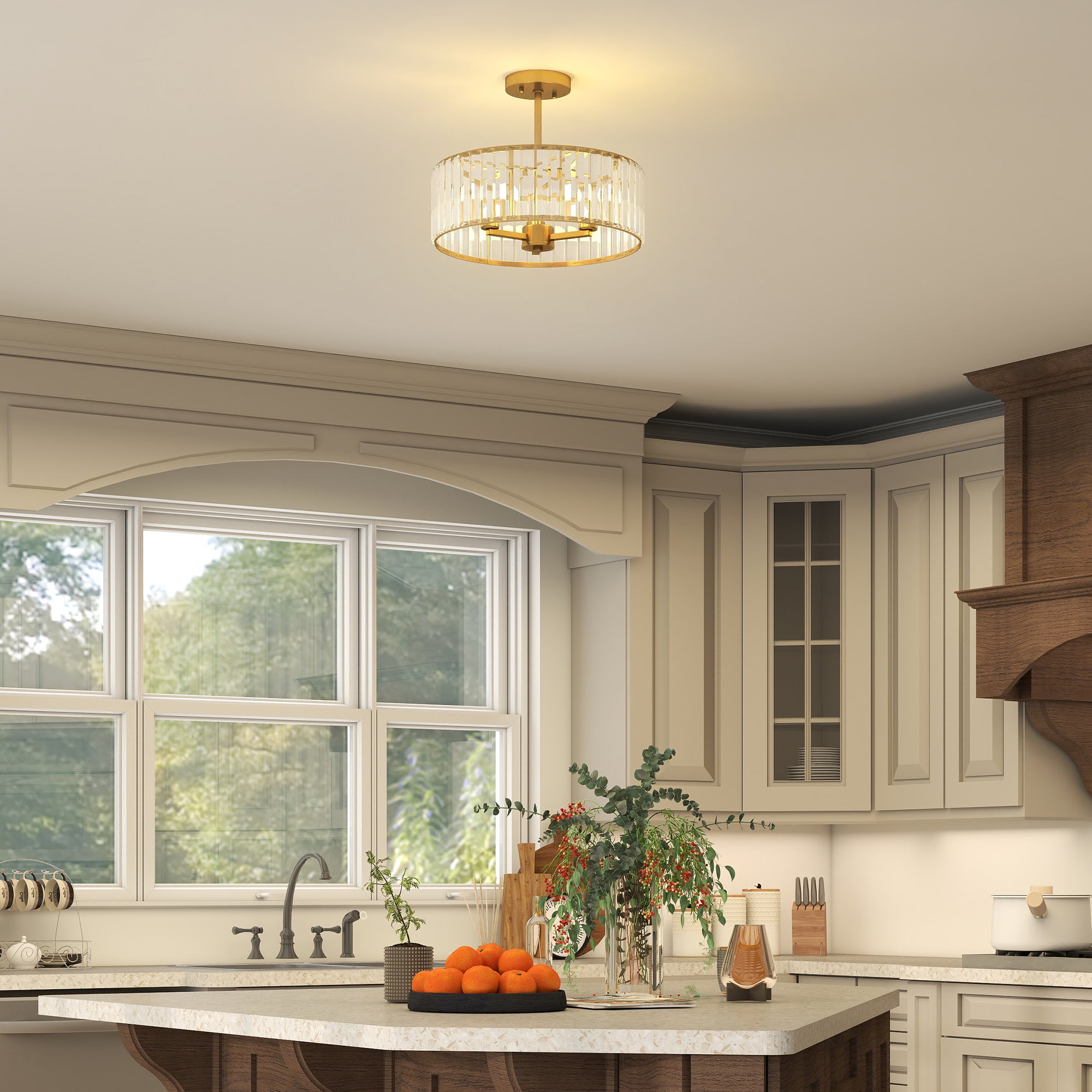 HOMCOM Crystal Ceiling Light Fixture, Semi Flush Mount Modern Crystal Chandelier Ceiling Light for Living Room, Bedroom, Hallway, Dining Room, E14 Base 3-Lights, Gold Tone