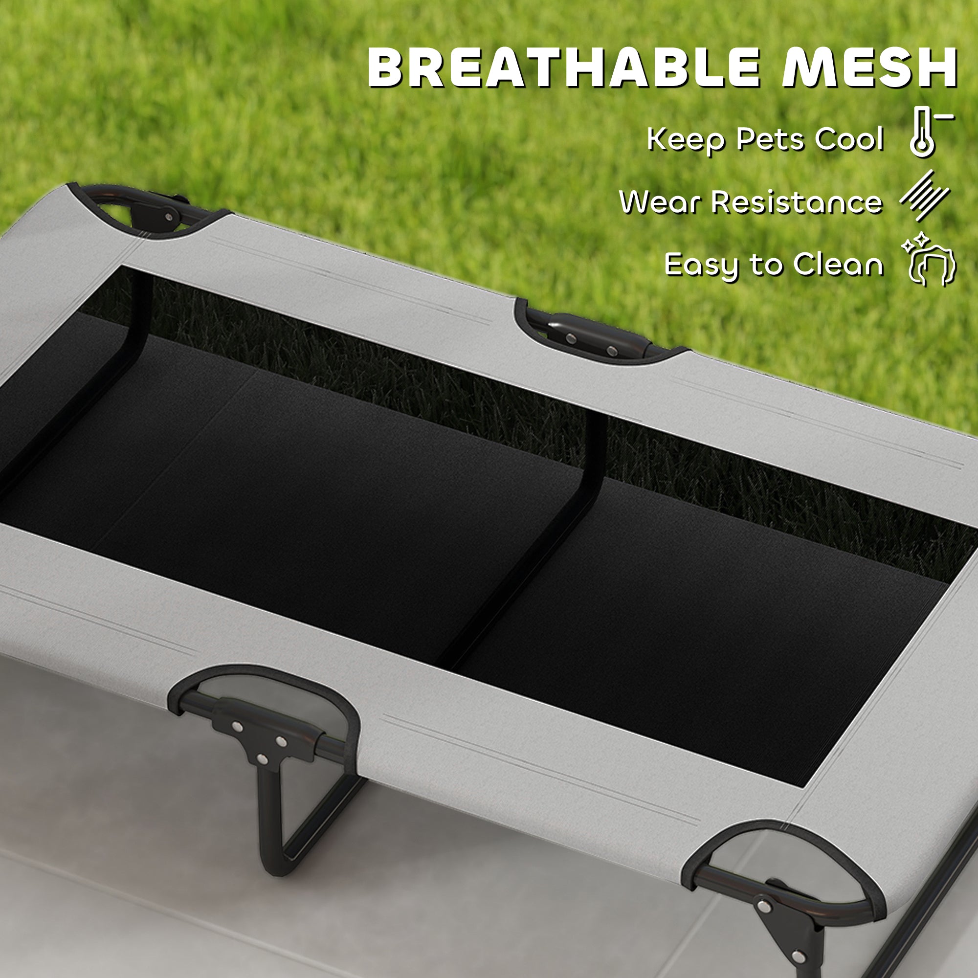 PawHut Portable Raised Dog Bed, Elevated Pet Cot with Breathable Mesh for Indoor Outdoor, for Large Dogs, Light Grey