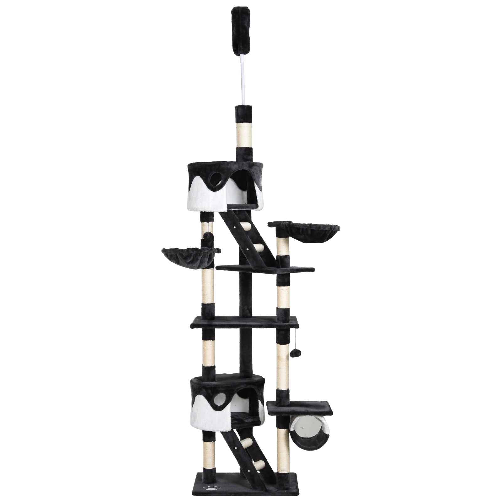 PawHut Floor-to-Ceiling Cat Tree for Indoor Cats, 240-260cm Adjustable Cat Tree - White
