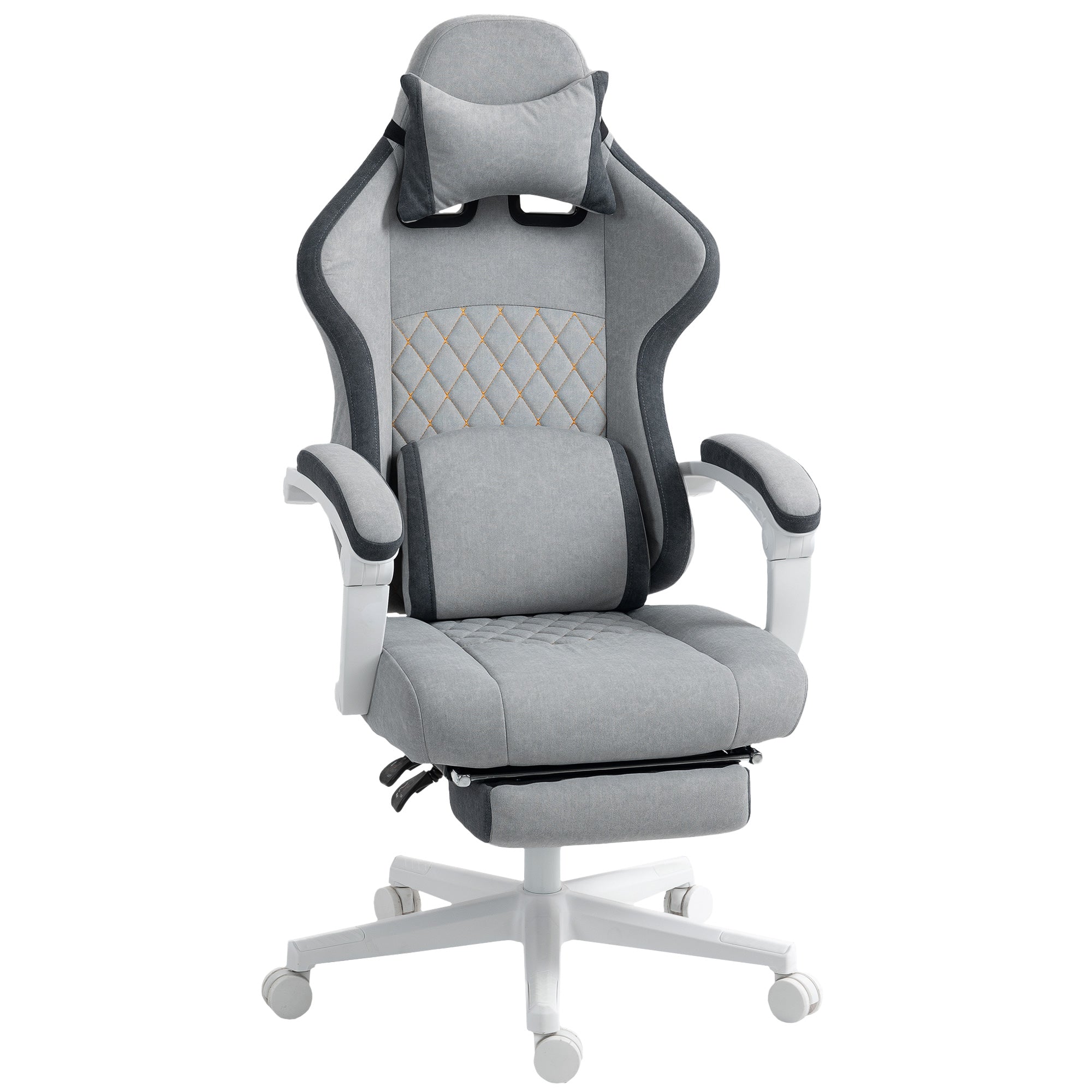 HOMCOM Ergonomic High Back Gaming Chair for Adults, Printed Velvet Computer Recliner Chair with Footrest, Lumbar Support, Adjustable Height and 360√Ç¬∞ Swivel Seat for Office or Gaming, Grey