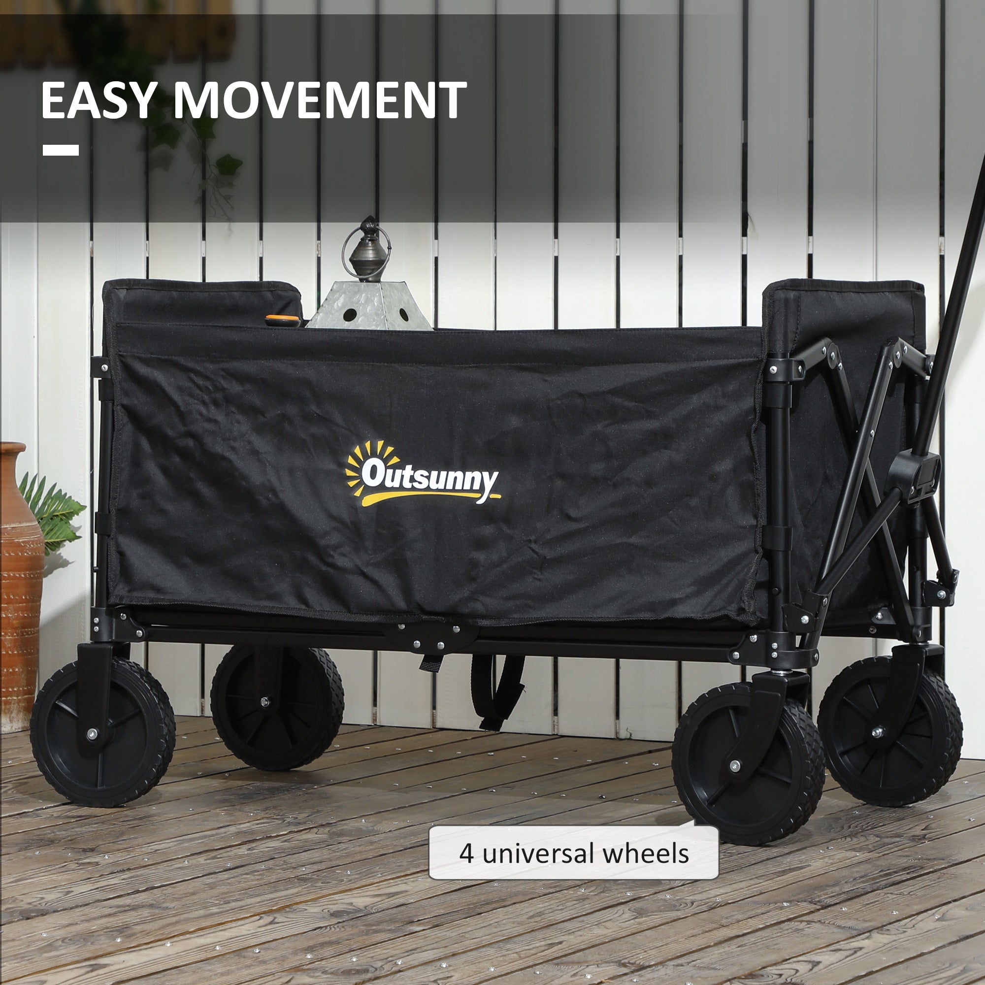 Outsunny 120L Festival Trolley on Wheels, Folding & Compact Camping Trolley Cart with Adjustable Handle for Garden, Beach, Fishing, Black