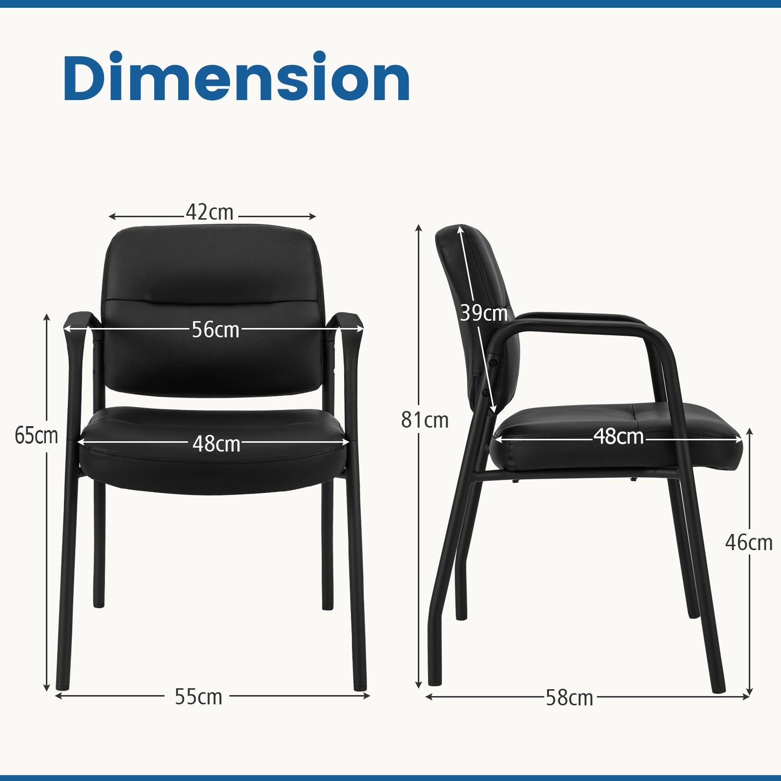 Set of 2 Waiting Room Chairs with Integrated Armrests No Wheels-Black