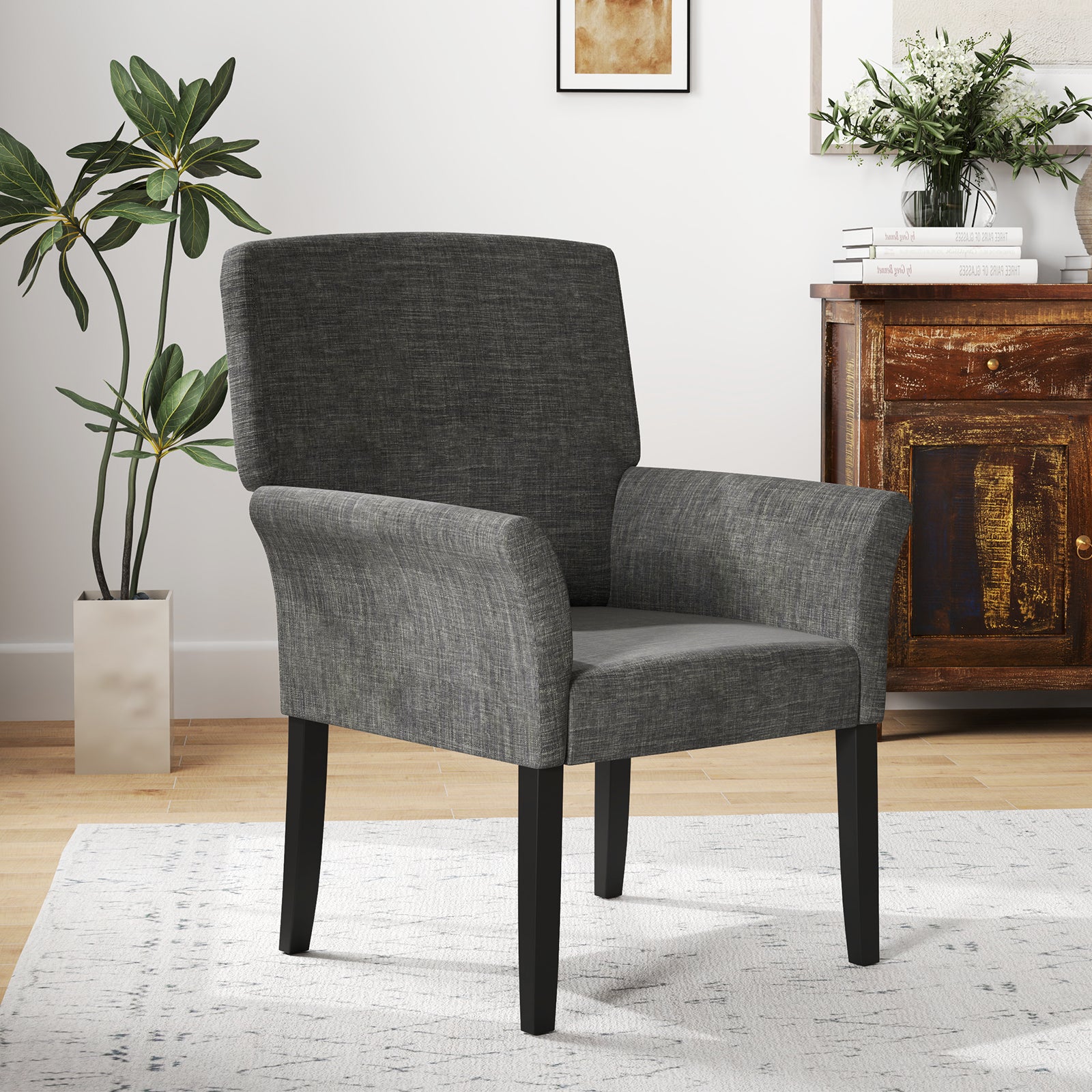 Fabric/Velvet Waiting Room Chair with Padded Armrests-Grey