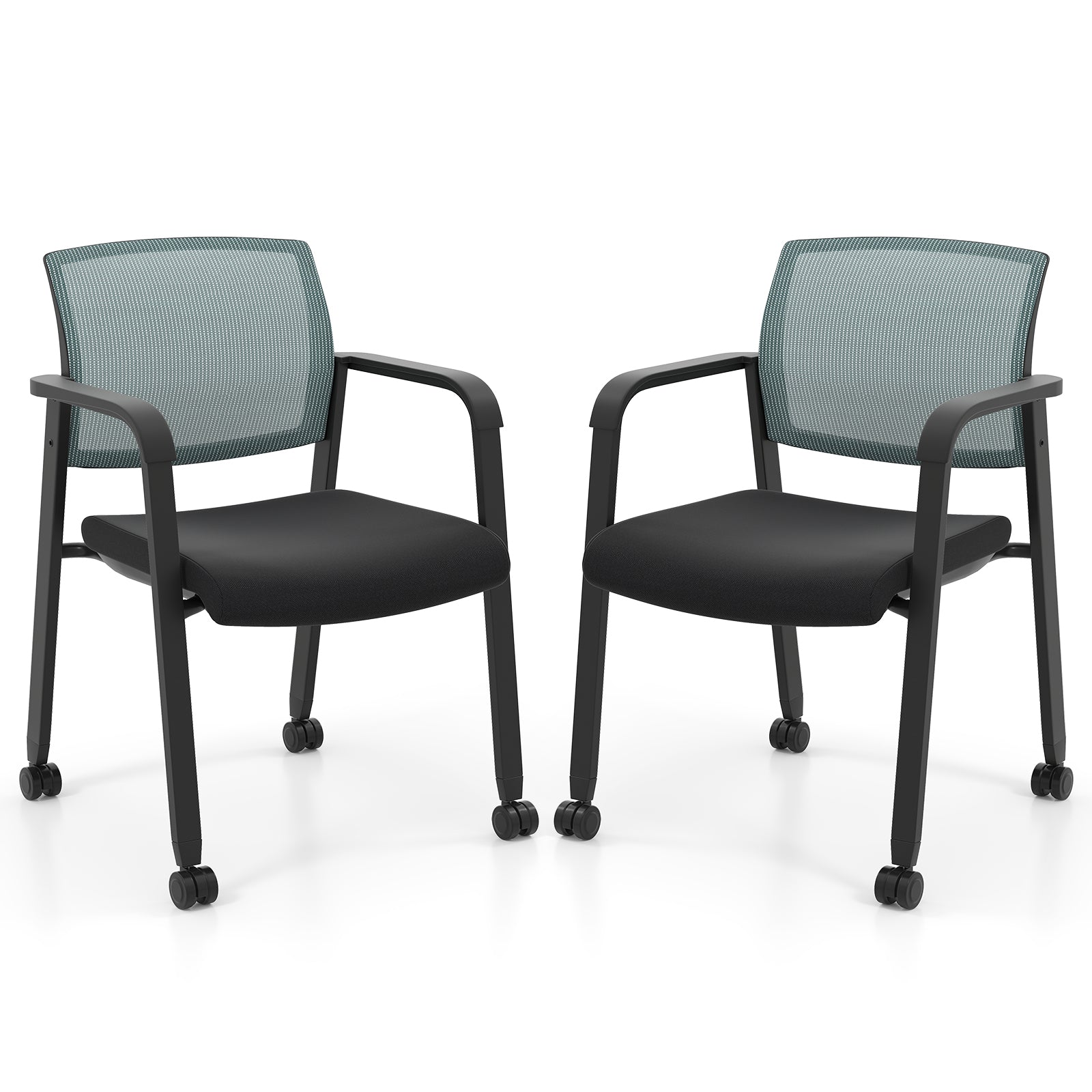 Waiting Room Chairs Set of 2 with Armrests and Wheels-Grey