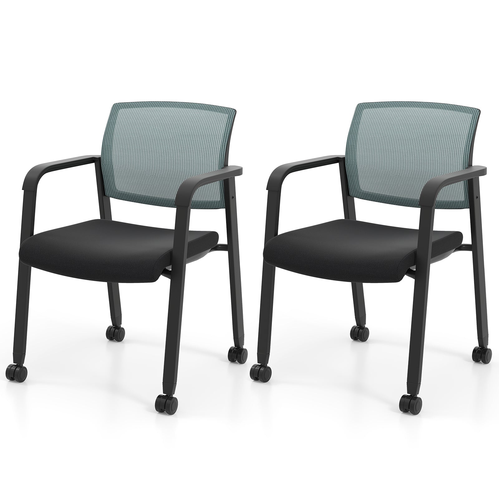 Waiting Room Chairs Set of 2 with Armrests and Wheels-Grey