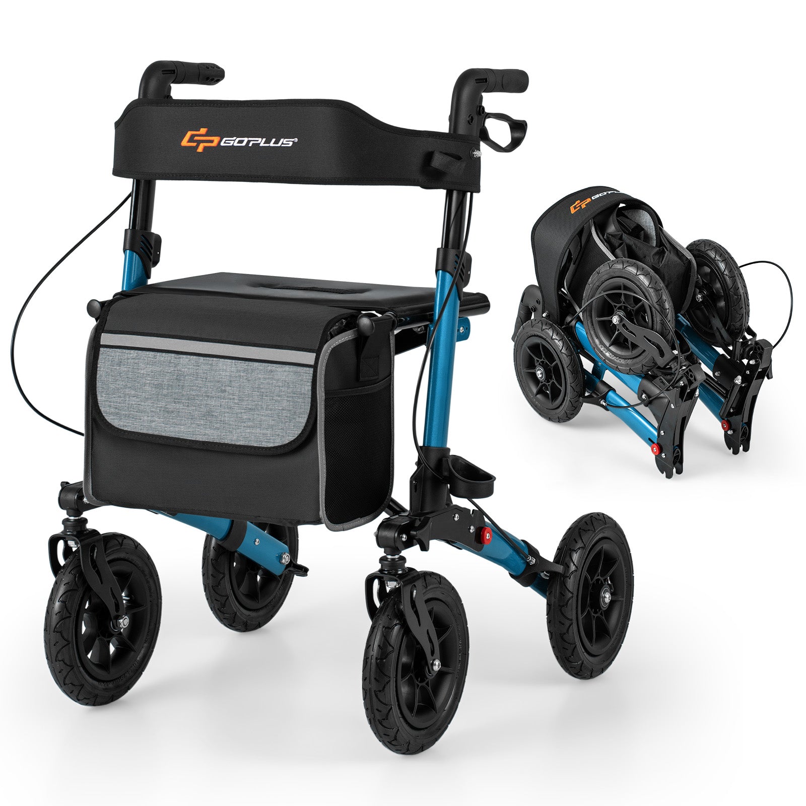 Walker for Seniors with Seat Folding Rollator Walker with Pneumatic Tires-Blue