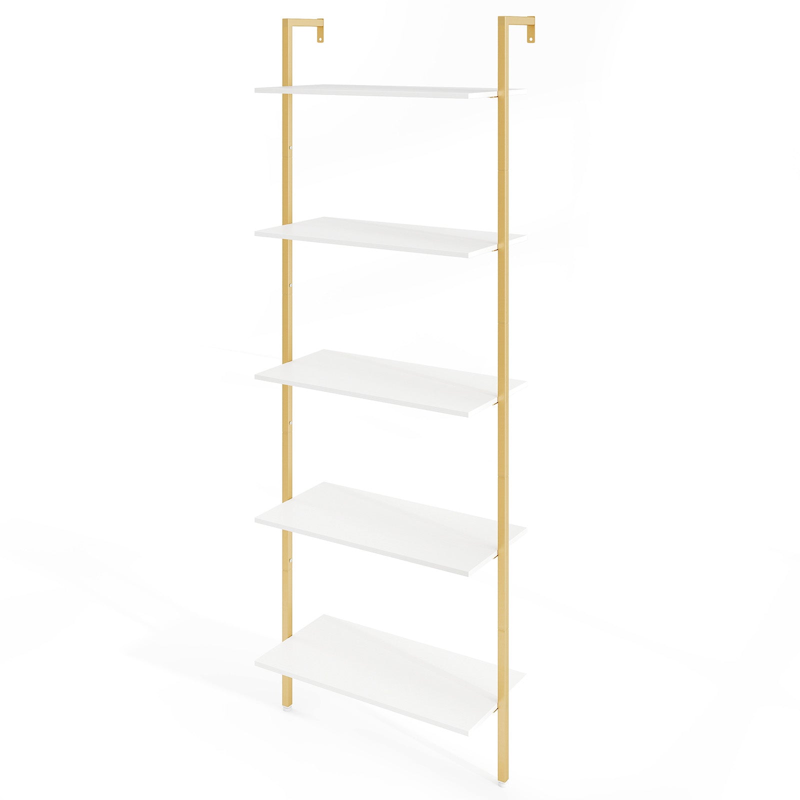 5-Tier Wall Mounted Bookcase with Metal Frame and Adjustable Foot Pads-White