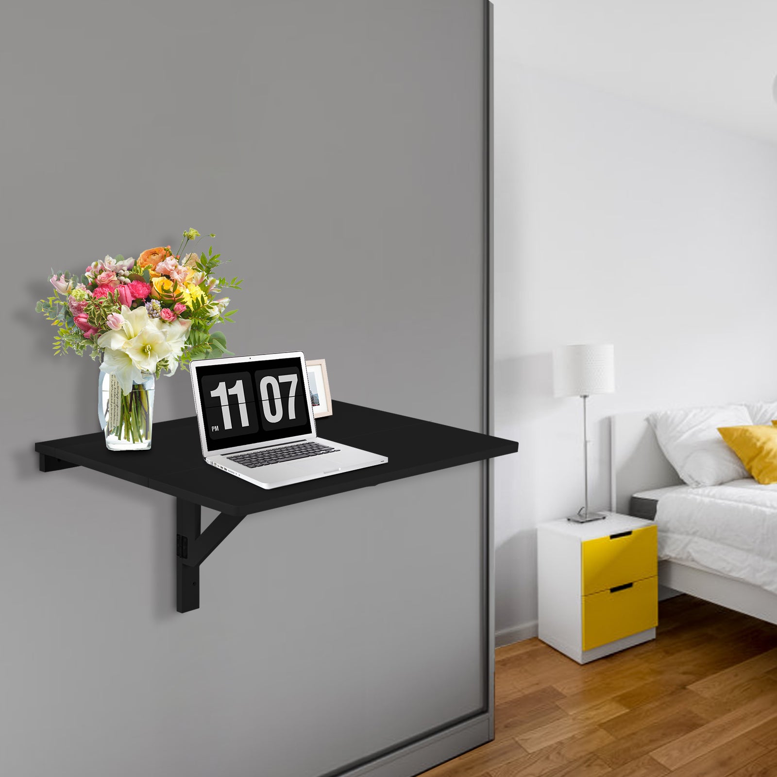80 x 60 cm Wall Mounted Folding Table Drop-Leaf Floating Writing Desk-Black