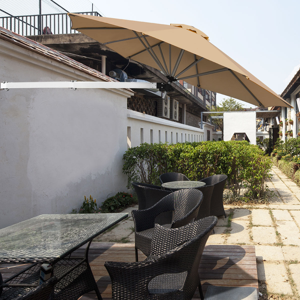 Outdoor Tilting Sunshade Umbrella with Large Shading Area-Beige