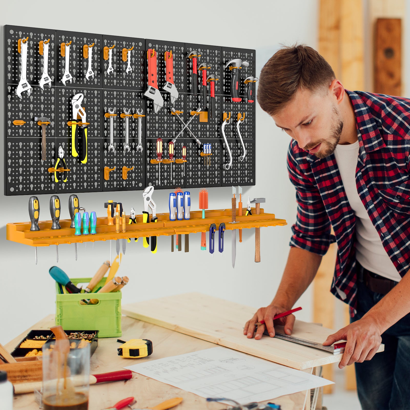 Wall Tool Storage Kit with 2 Storage Shelves and 50 Hooks