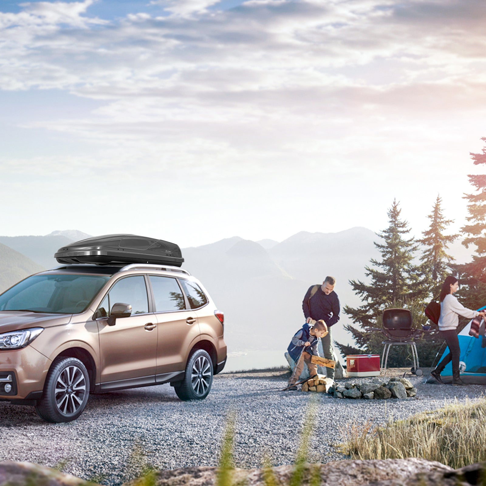 400L Car Rooftop Cargo Box with Security Keys and Dual Side Opening-Grey