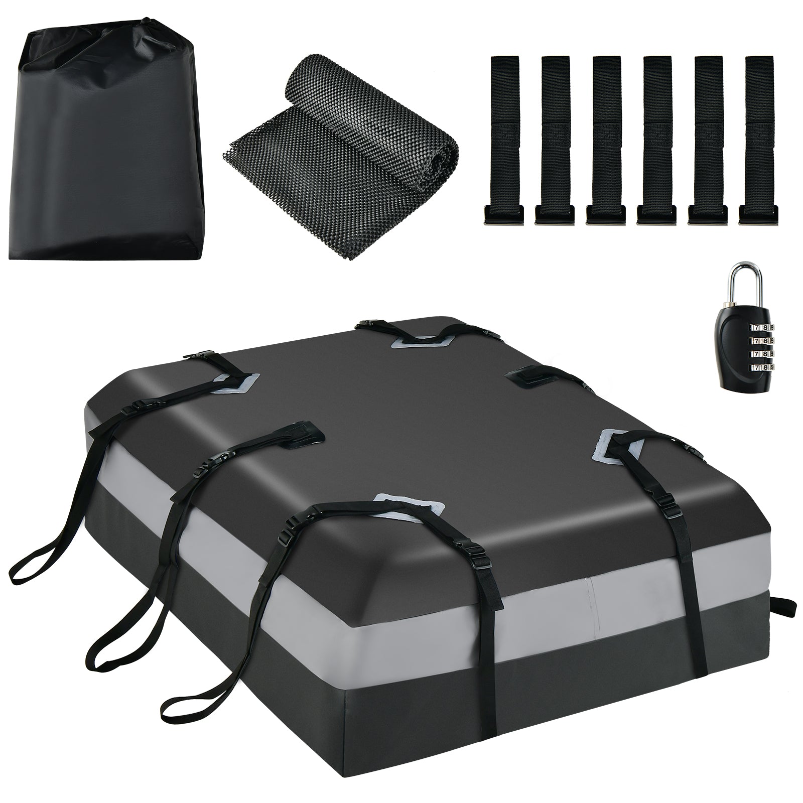 Waterproof Rooftop Luggage Bag with Non-Slip Mat and 6 Door Hooks-Grey