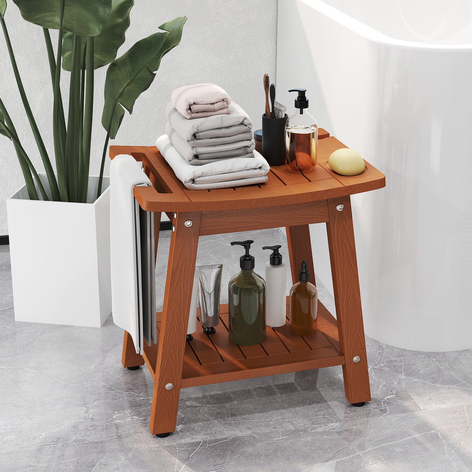 Waterproof Shower Bench Seat HIPS Shower Stool with Handle-Coffee