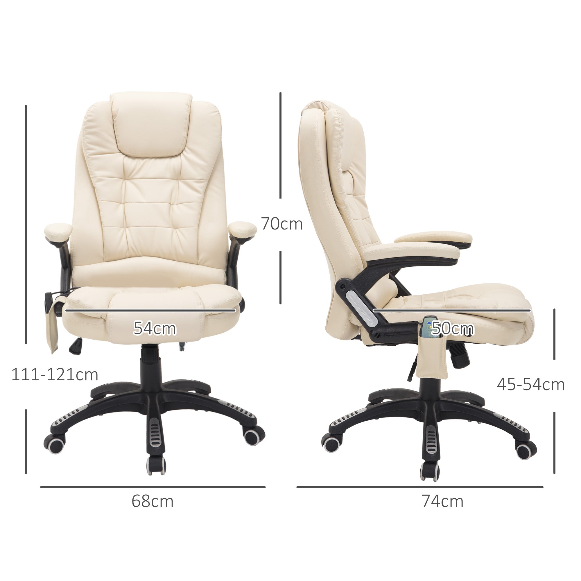 HOMCOM 6-Point Massage Office Chair with Seat Heated for Home Office, PU Leather High Back Executive Desk Chair with Adjustable Height and 360√Ç¬∞ Swivel for Work Study, Beige
