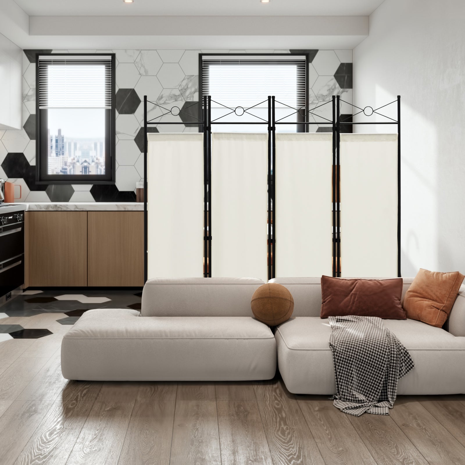 6 Feet 4-Panel Light Weight Room Divider with Polyester Cloth-White