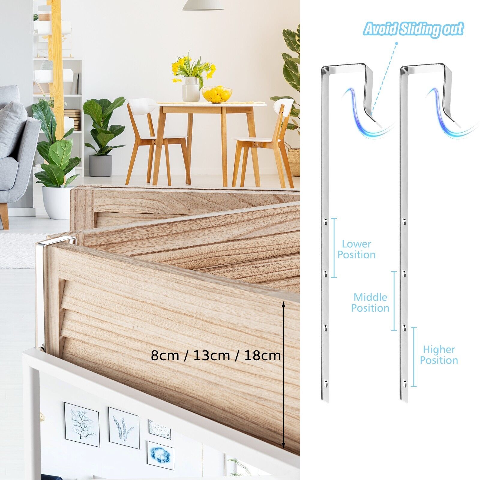 Full Length Wall-Mounted Mirror with Height Adjusting Hooks-White