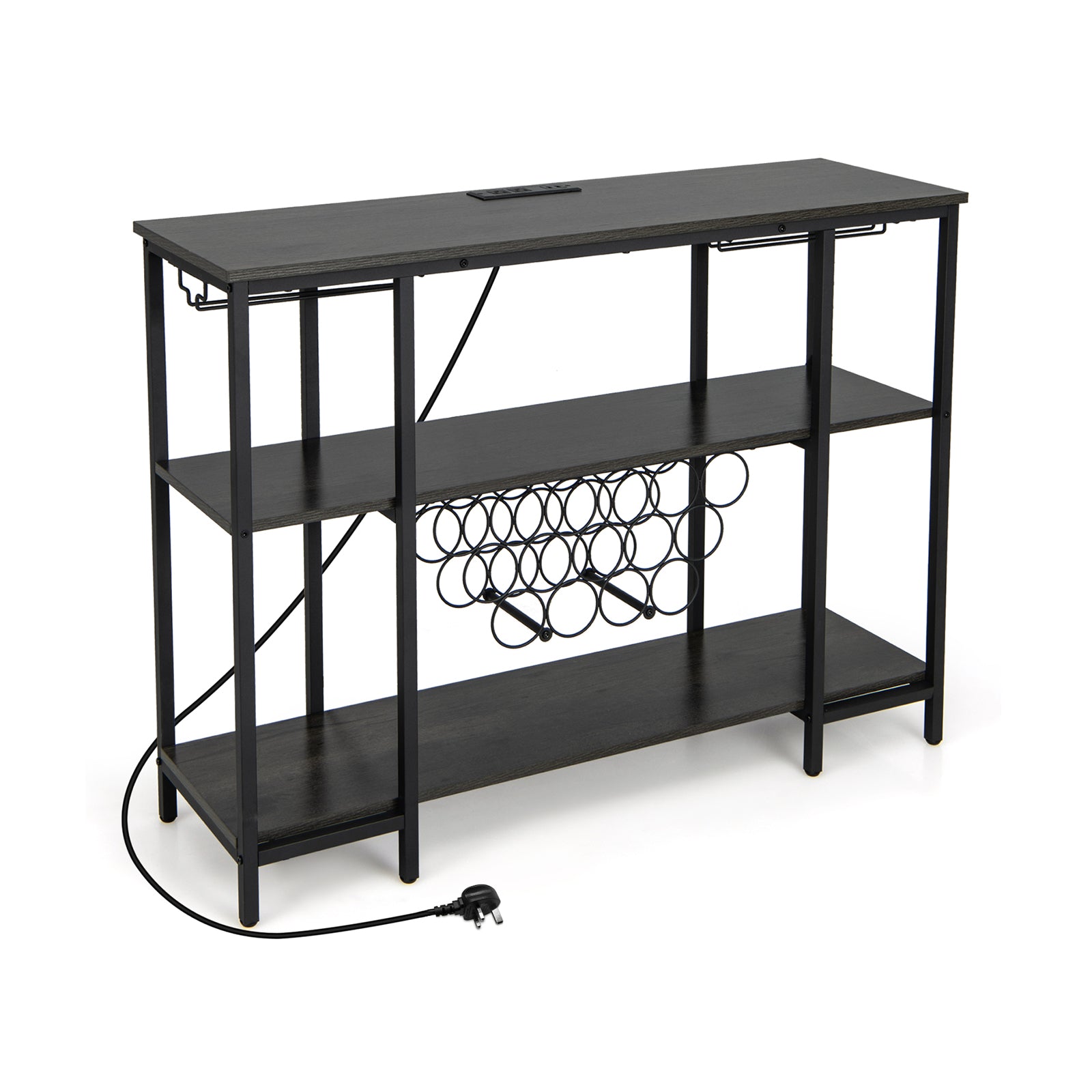 Wine Bar Cabinet Wine Rack with Bottle Racks and Storage Shelves-Grey