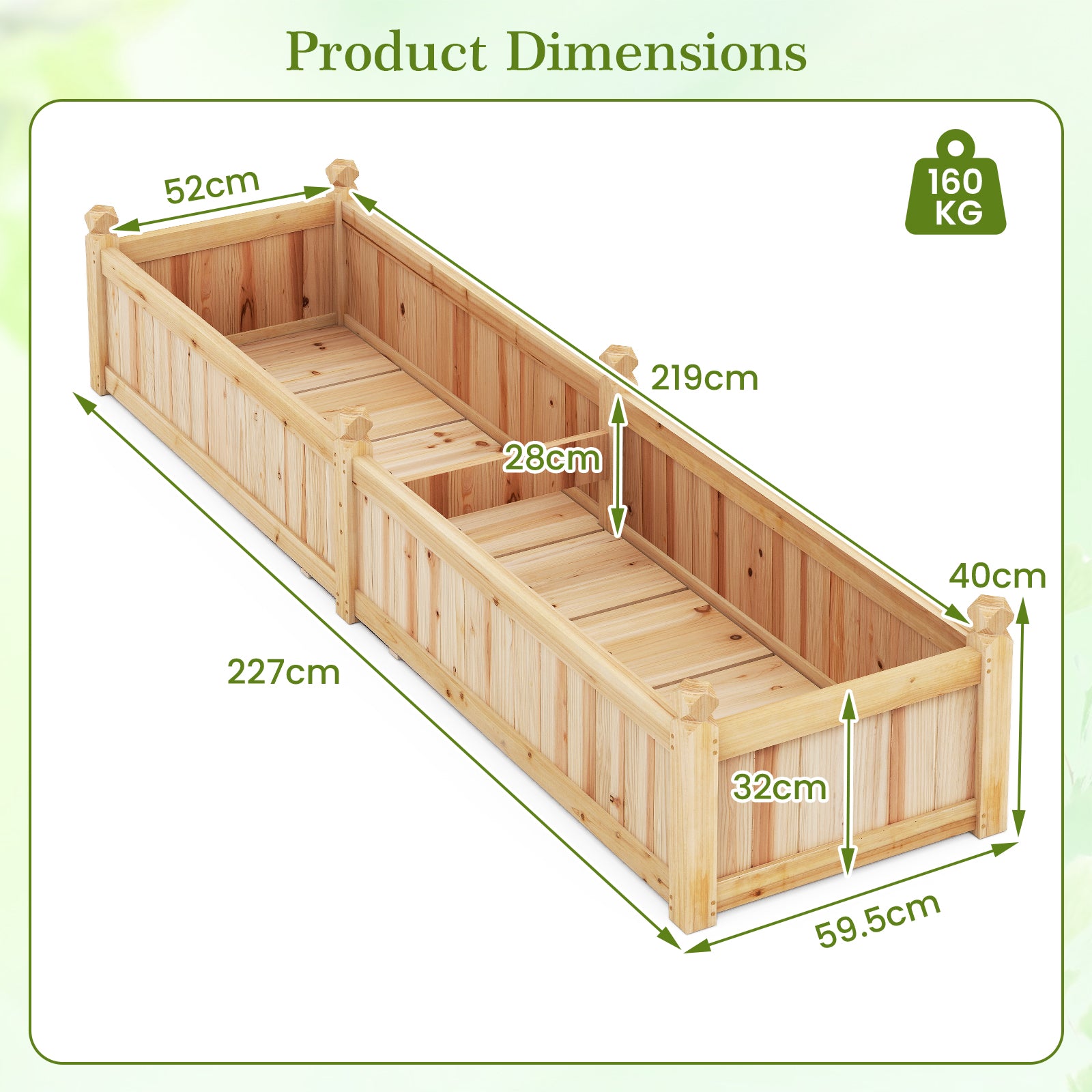 Wood Raised Garden Bed with Divider and Drainage System-Natural