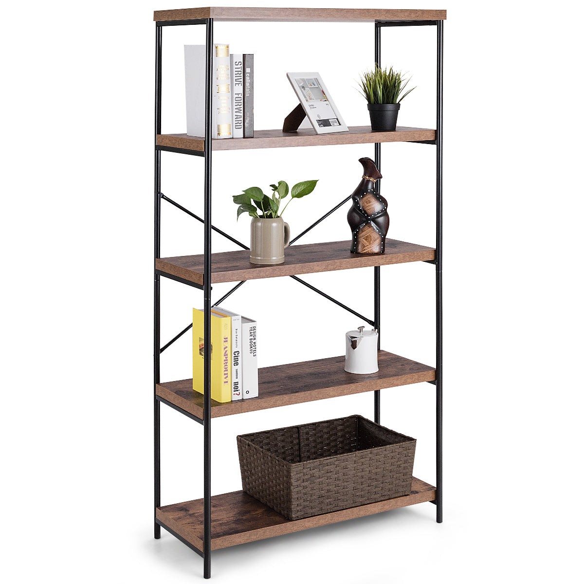 Freestanding Wooden 5-Tier Storage Bookshelf-Brown