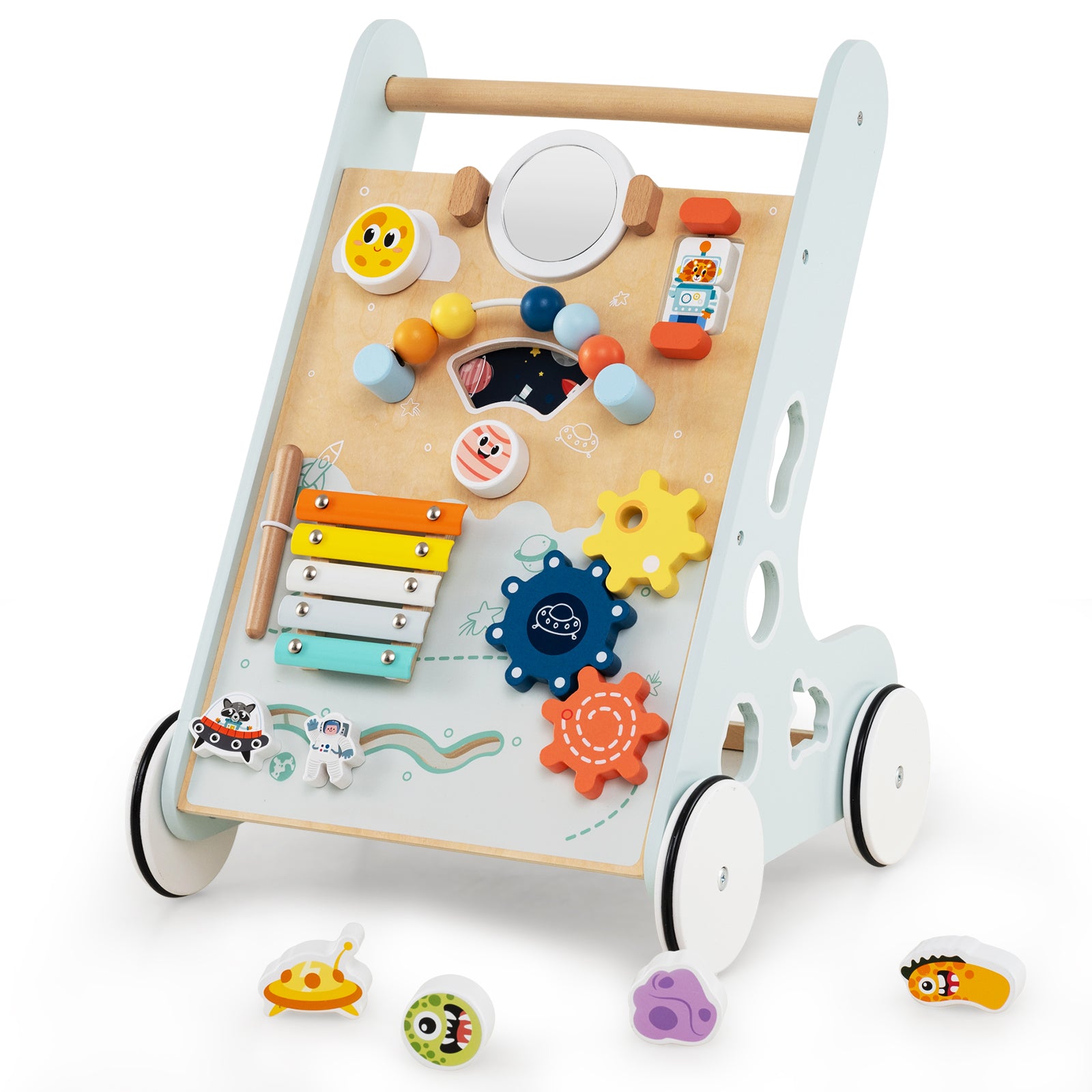 Wooden Baby Walker with Wheels for Boys and Girls 1+ Years Old-Green