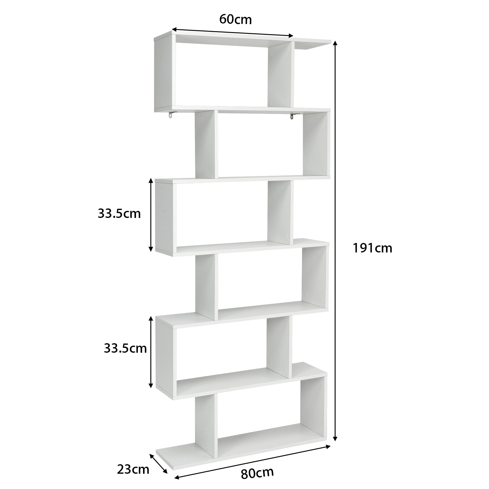 6-tier S-shaped Wooden Industrial Bookshelf-White