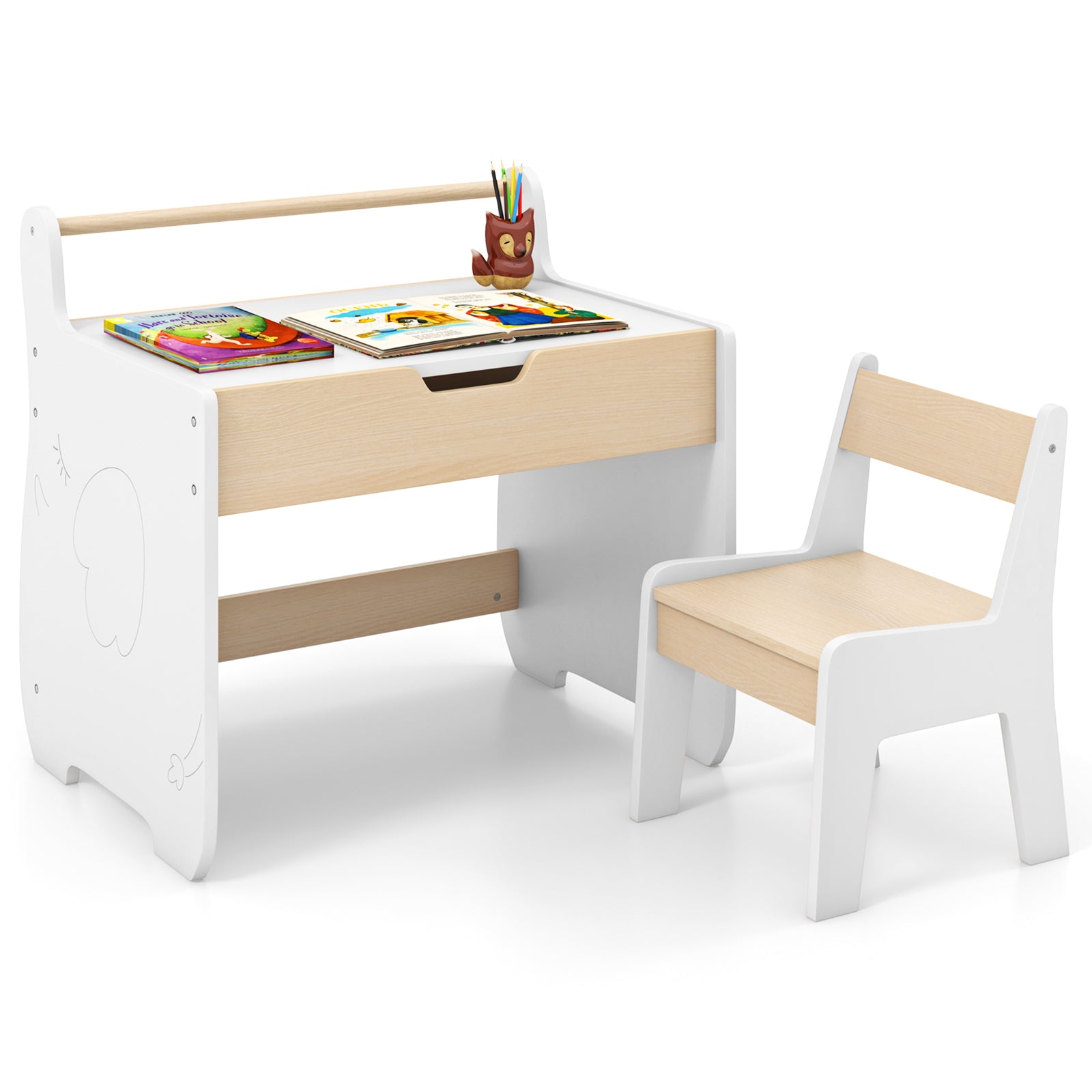Wooden Kids Activity Table and Chair Set with 2 in 1 Detachable Tabletop-White