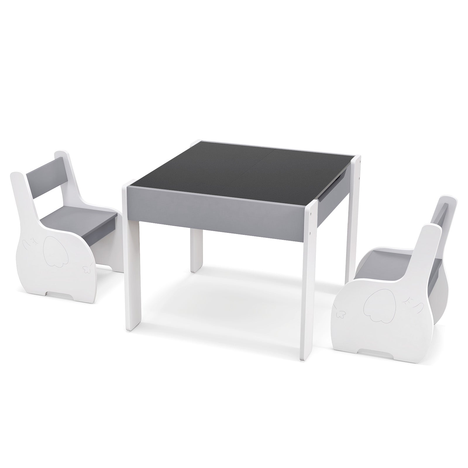 Wooden Kids Table and Chair Set with Hidden Storage-Gray &amp;amp; White