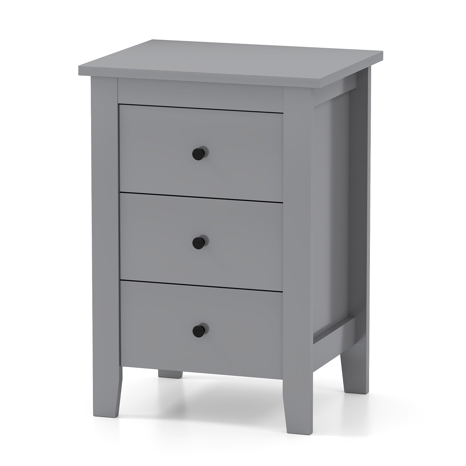 Wooden Nightstand with 3 Drawers and Stable Structure-Grey