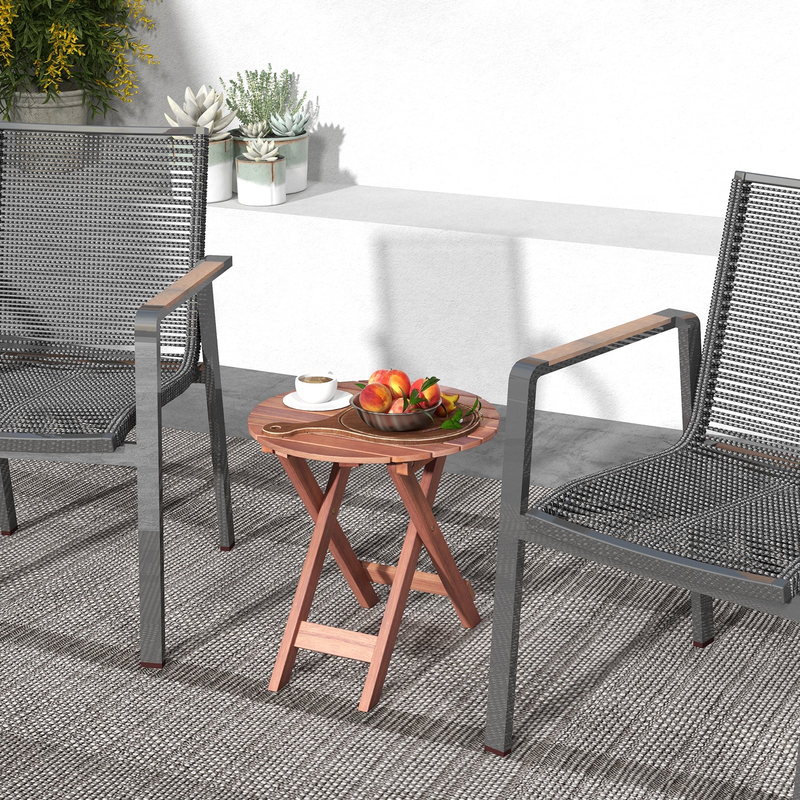 Wooden Side Table with Slatted Tabletop and Sturdy X-shaped Frame-B