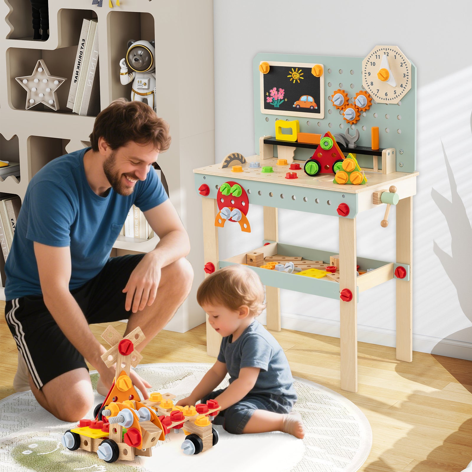 Wooden Tool Workbench with Play Tools Set and Large Storage Space for Kids Toddlers