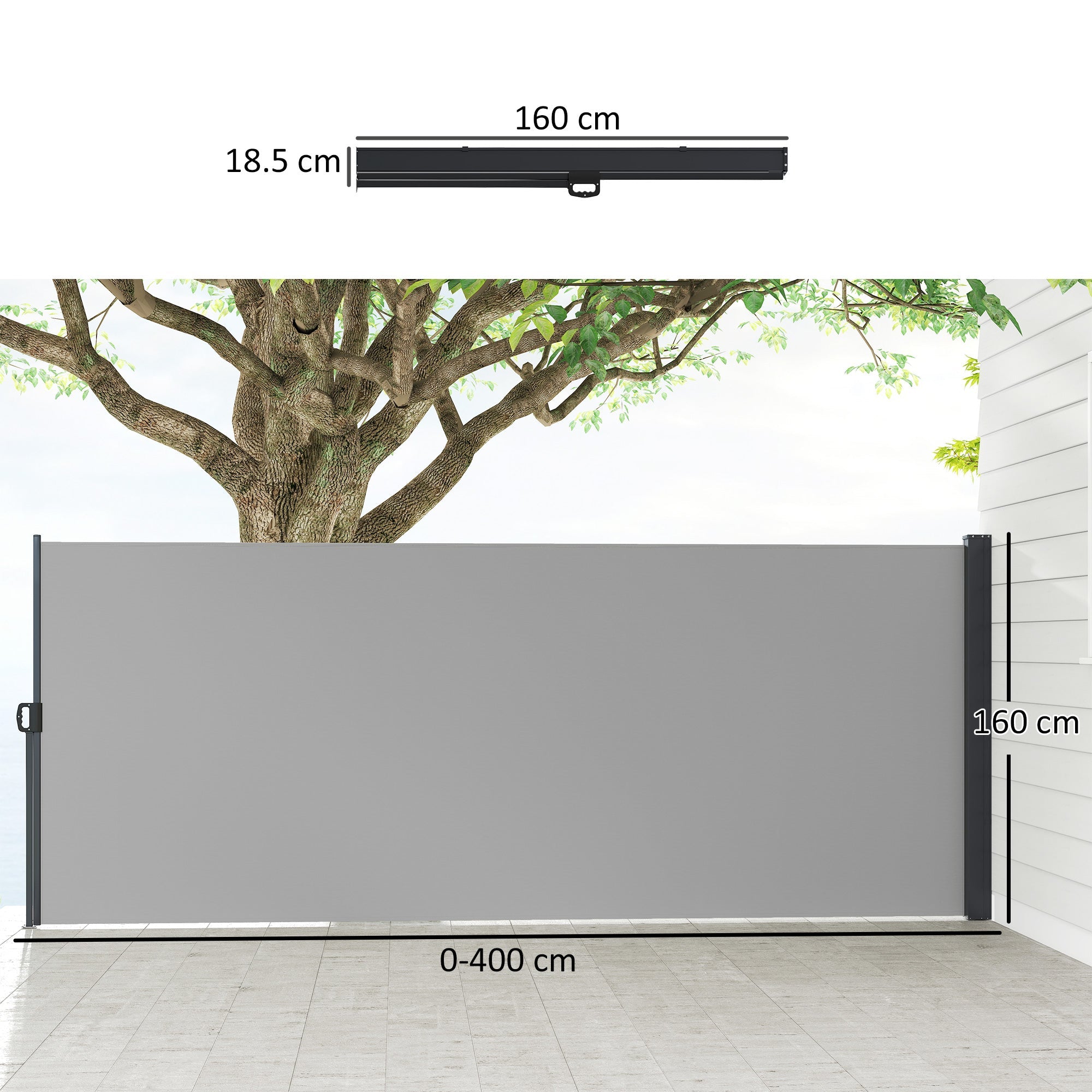 Outsunny 400 x x 160cm Retractable Side Awning - Light Grey