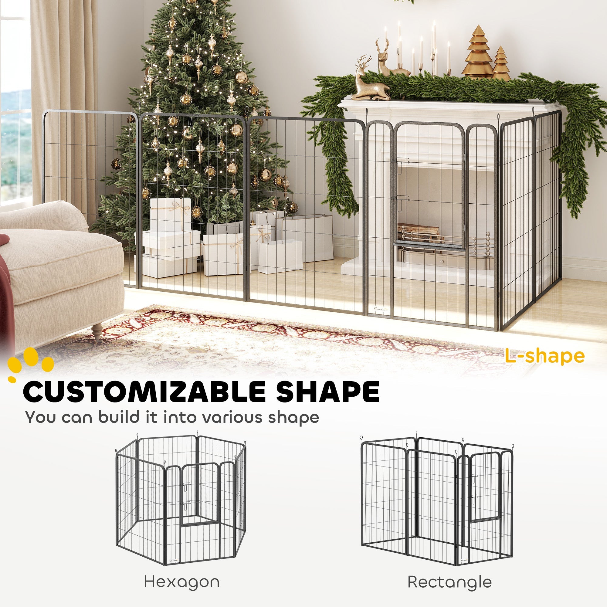 PawHut 6 Panels Heavy Duty Dog Playpen with Secure Door, for Indoor Outdoor, for Garden, Camping, 100cm High