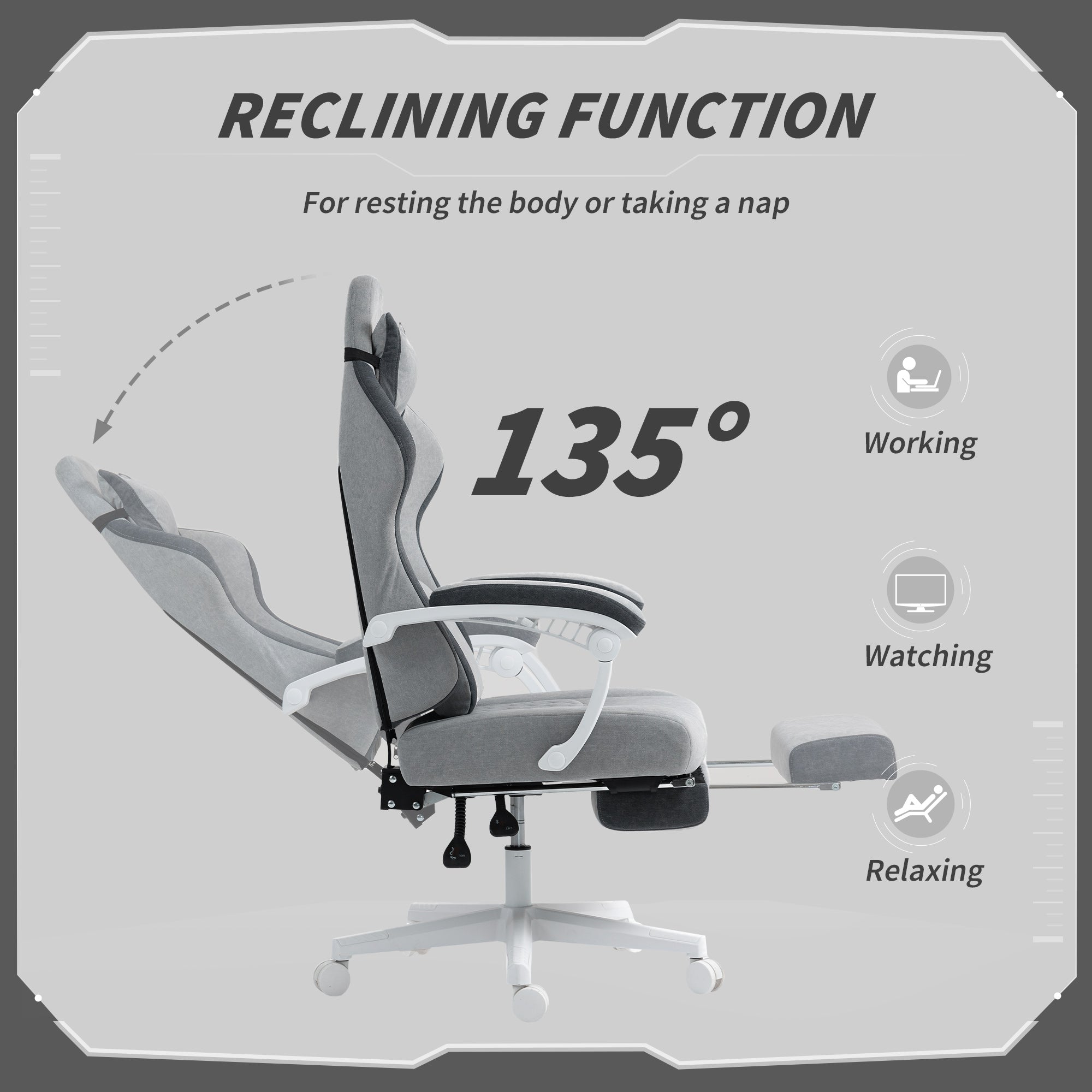 HOMCOM Ergonomic High Back Gaming Chair for Adults, Printed Velvet Computer Recliner Chair with Footrest, Lumbar Support, Adjustable Height and 360√Ç¬∞ Swivel Seat for Office or Gaming, Grey